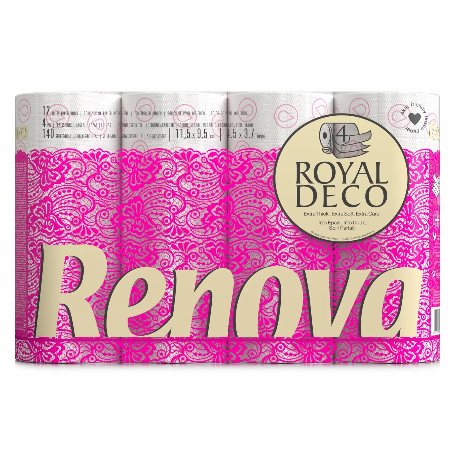 Renova Papel higiénico 4 Capas Blanco Decorado Perfumado 12 rollos