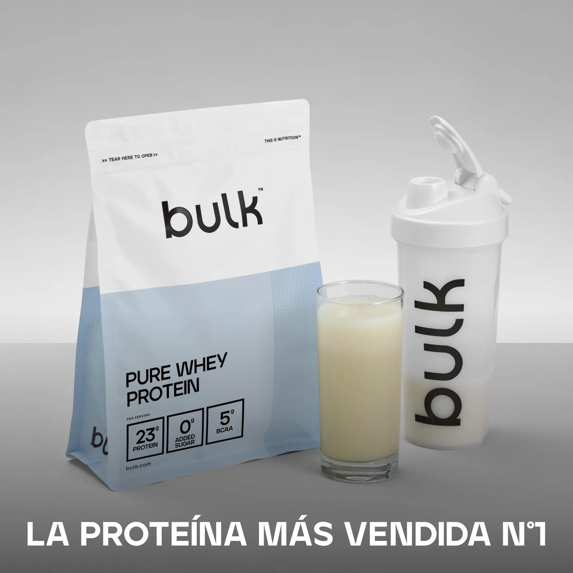 Bulk Pure Whey Proteína en Polvo, Vanilla, 23g Proteína, 5g BCAA, Batido de Whey Concentrado, Bajo en Azúcar, 1kg