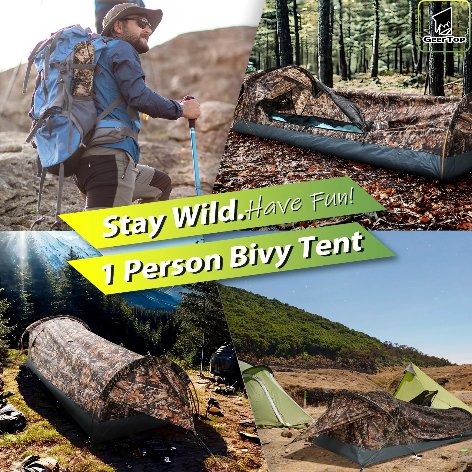 GEERTOP Ultralight 1-Person wasserdichtes Bivy Zelt, grün, im Freien Schlafsack, Camping Bivvy Bag Decke wiederverwendbar für Outdoor Camping, Wandern, Wasserdicht