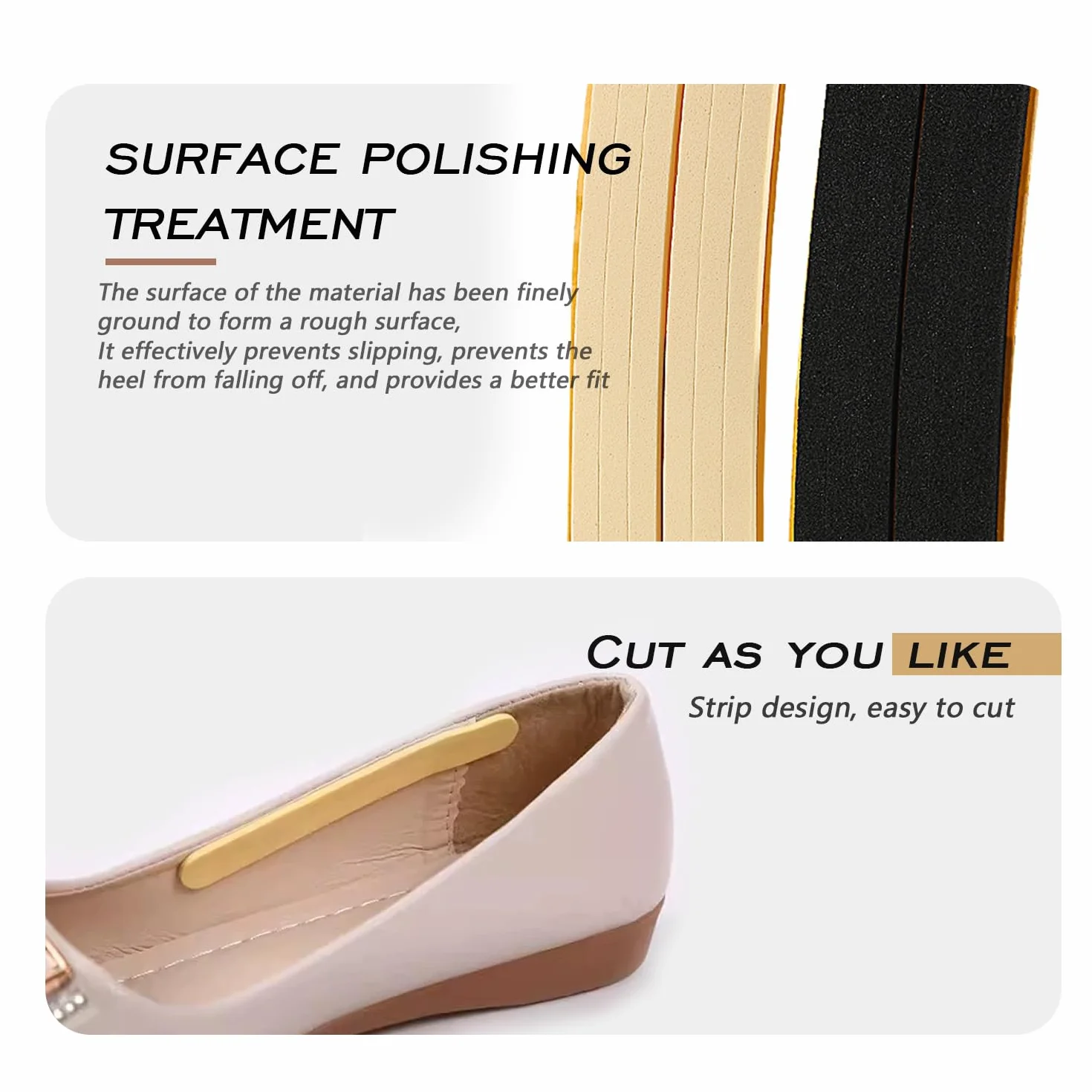 Correas acolchadas para mujer con agarre antideslizante para talón, adhesivas para zapatos, finas para tacones altos, negro