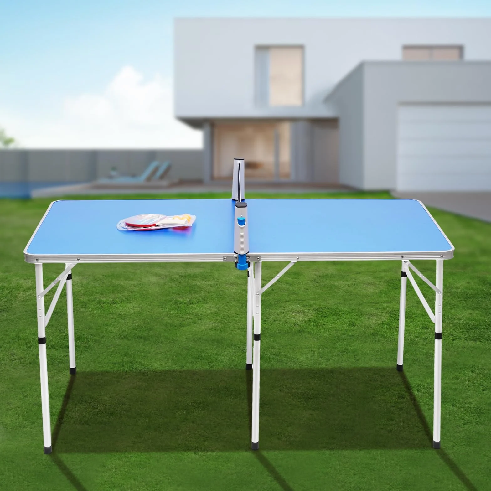Mesa de ping pong plegable de aluminio MDF, estable y ahorra espacio, mesa de ping pong multifuncional para interior y exterior para familia, niños, camping en casa