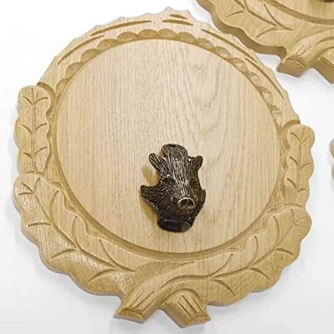 GTK Oferta 3 placas de cuña talladas de roble claro AF 16 cm con 3 cabezas de cuñas, portada grande, tabla de cuñas, cartel para trofeos