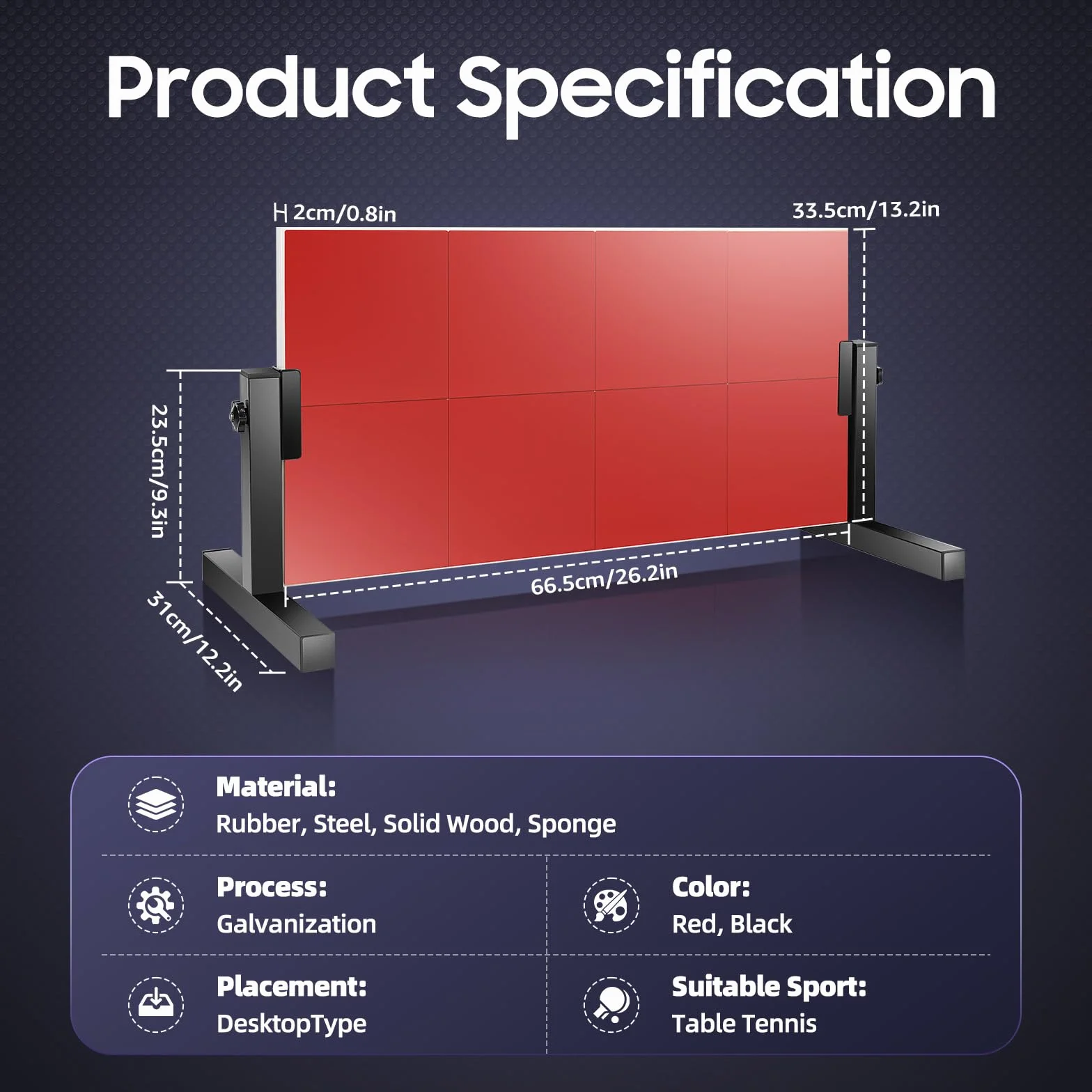 Mesa de ping pong de retorno ajustable 360° plegable 66 x 33 cm para entrenamiento al aire libre