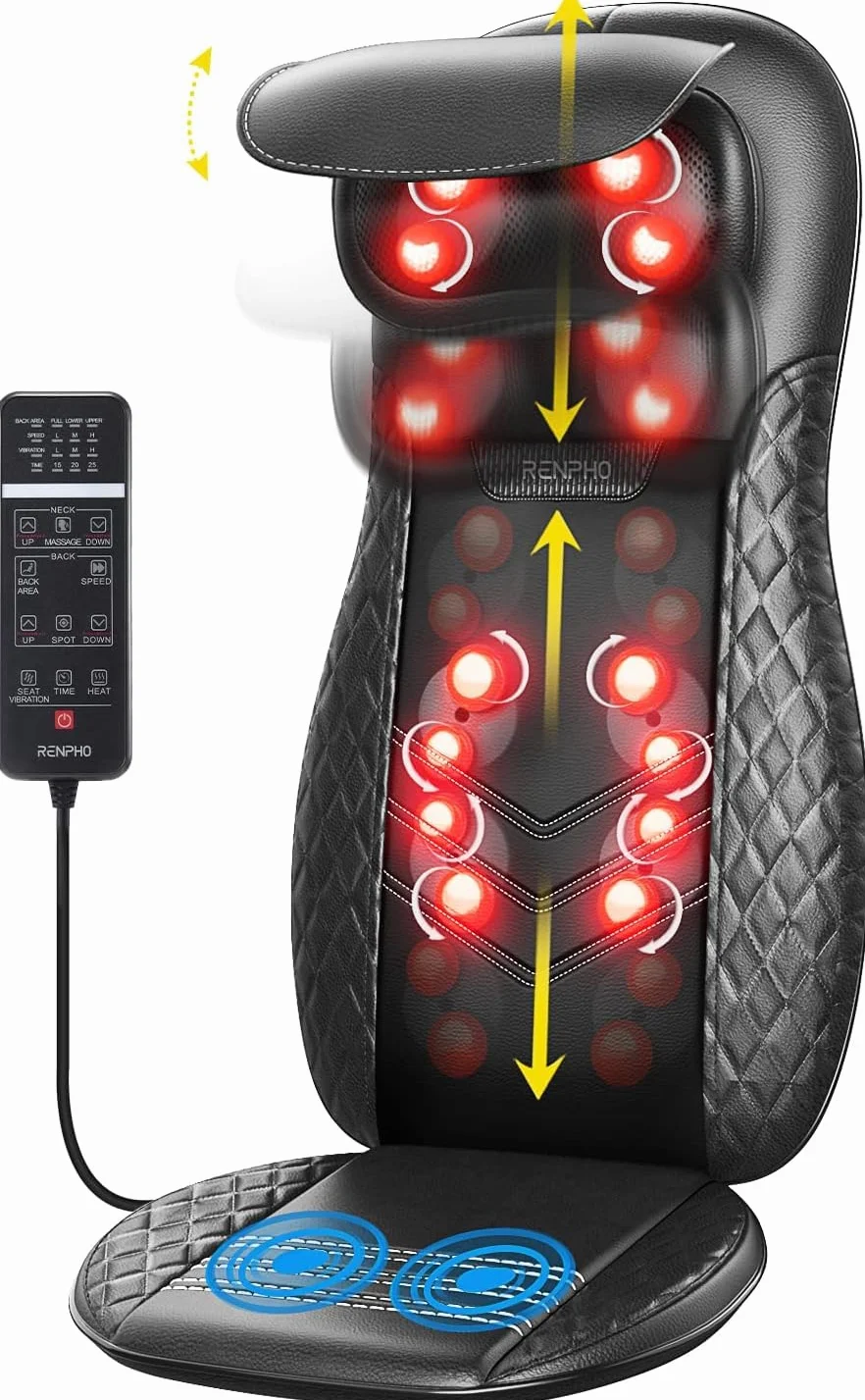 RENPHO Masajeador de Espalda Eléctrico Cojín Shiatsu con Calor Ajustable