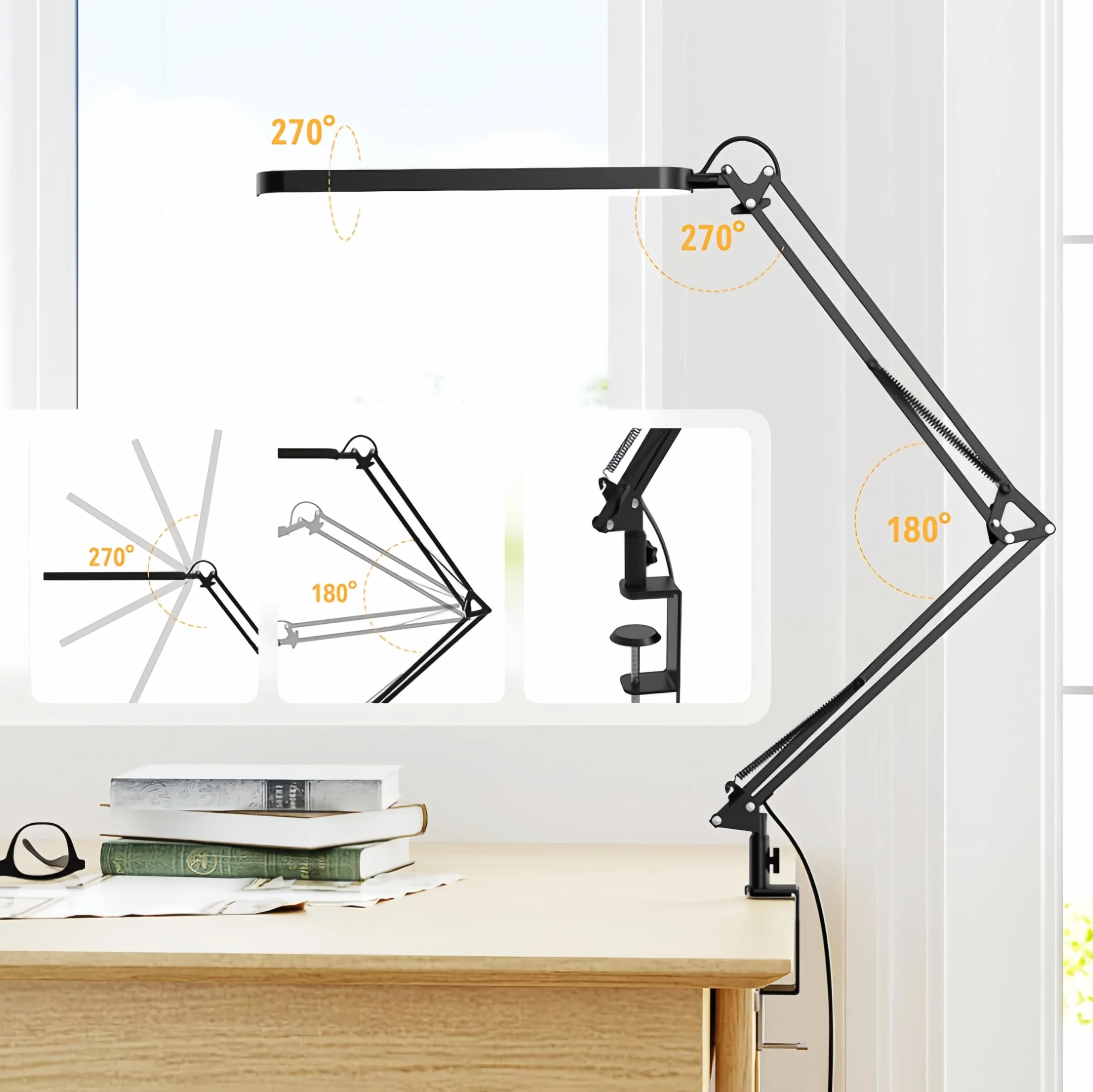SKYLEO Lámpara Escritorio LED 1300LM 12W Brazo Oscilante Ajustable Negro