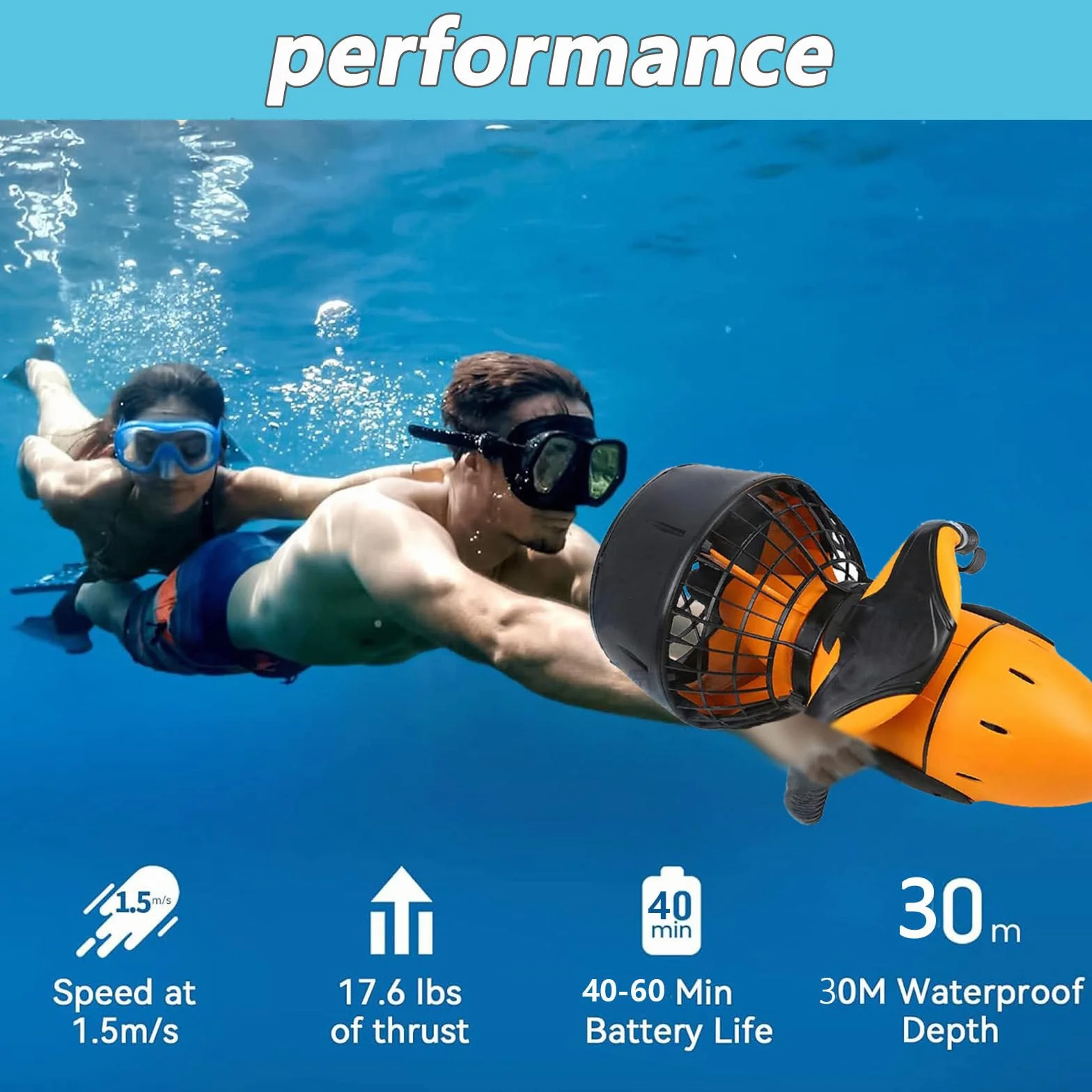 Scooter acuático, propulsor de natación y Buceo con batería, eléctrico de 500 W, para Deportes acuáticos, Piscinas, Buceo, Snorkel y Aventuras Marinas.