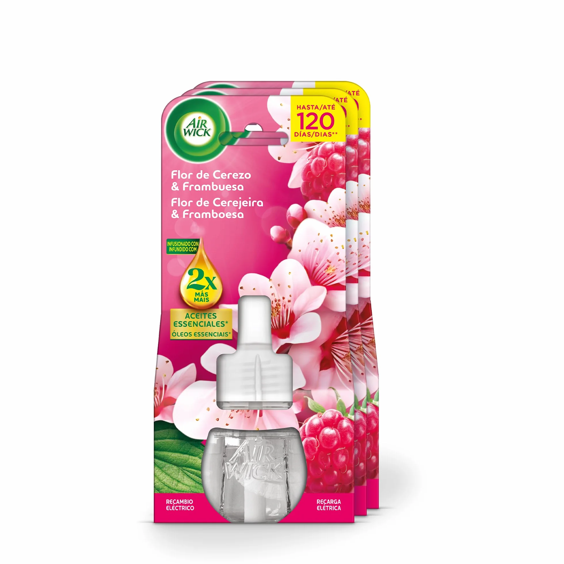 Air Wick Pack 3 Recambios Ambientador Eléctrico Flor Cerezo Frambuesa Aceites Esenciales