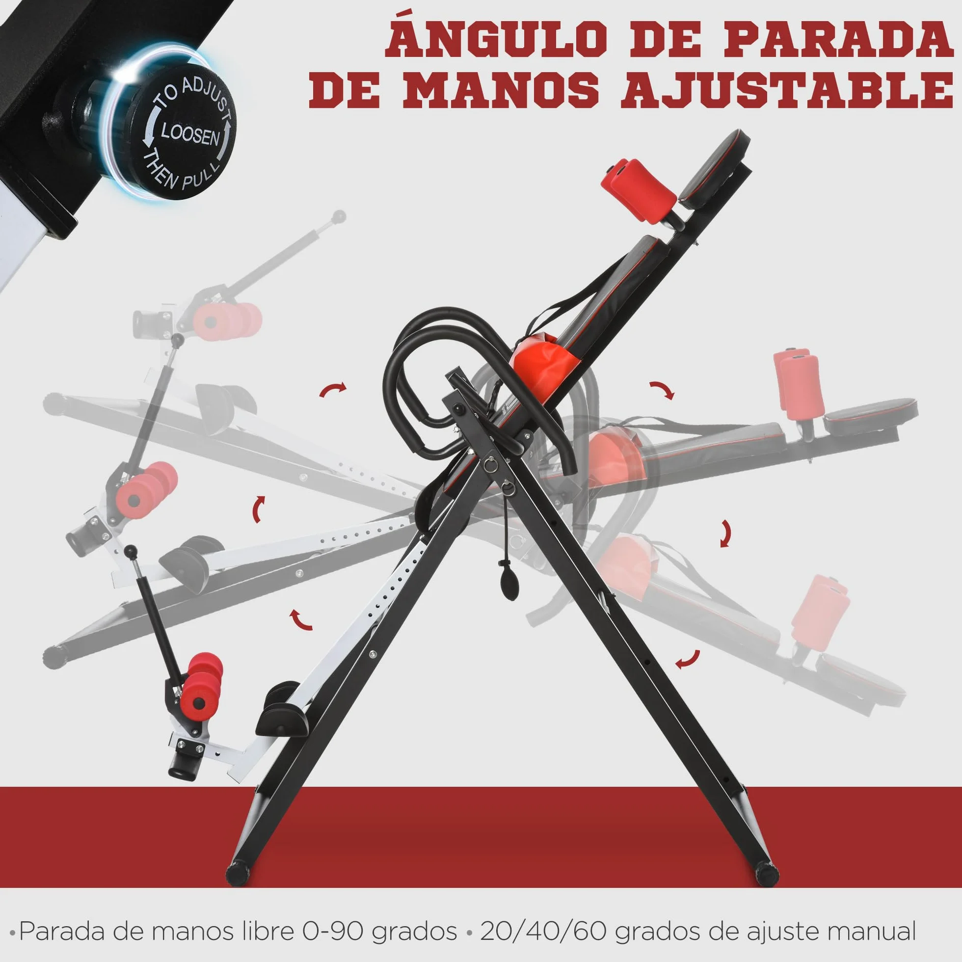 HOMCOM Tabla de Inversión Plegable con Bloqueo de Inclinación, Ángulo Ajustable hasta 90°, Banco de Inversión con Cinturón y Almohadillas de Seguridad para Aliviar Espalda, Mejorar la Circulación