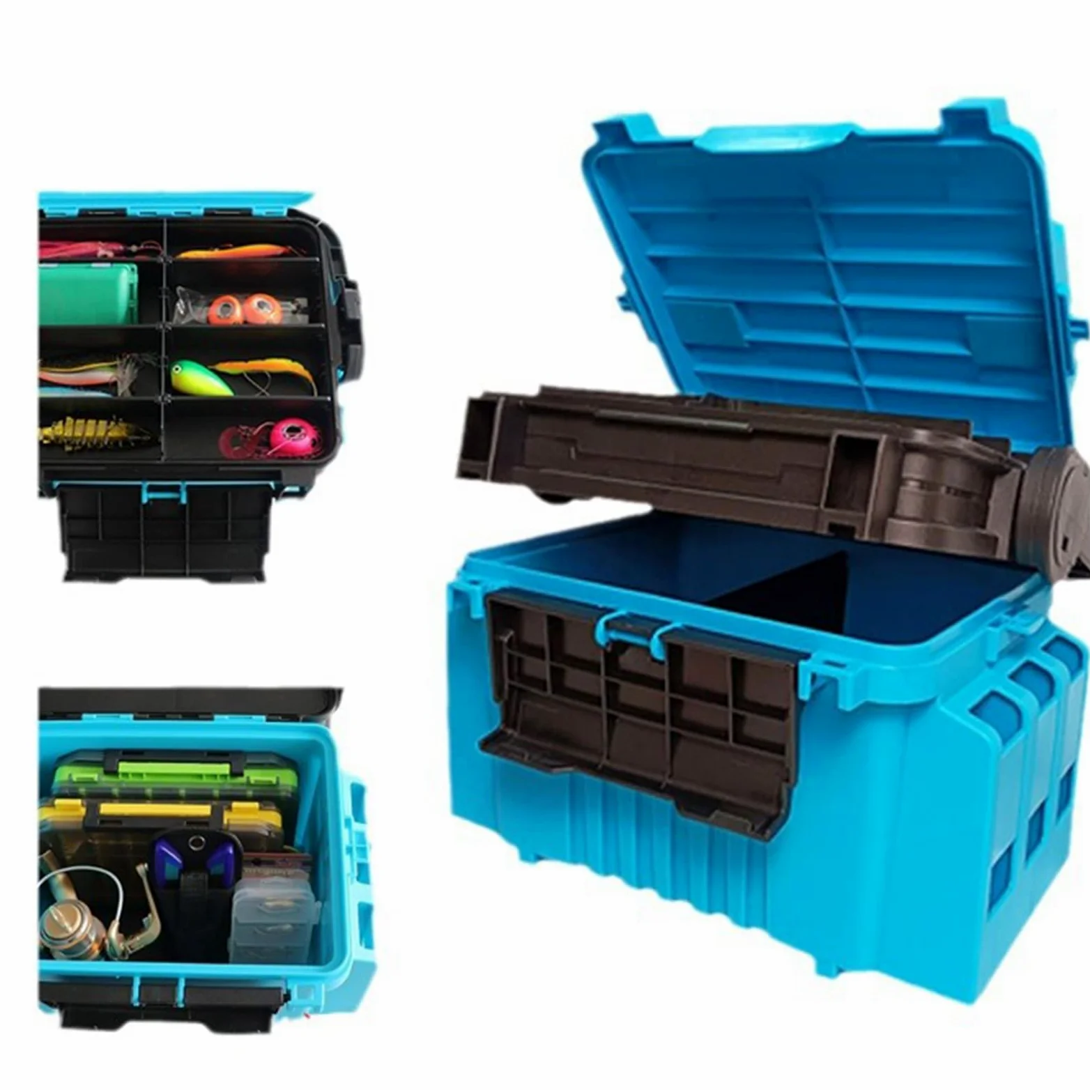 Caja organizadora de herramientas para accesorios de pesca, caja de almacenamiento con asa, caja multicapa para accesorios