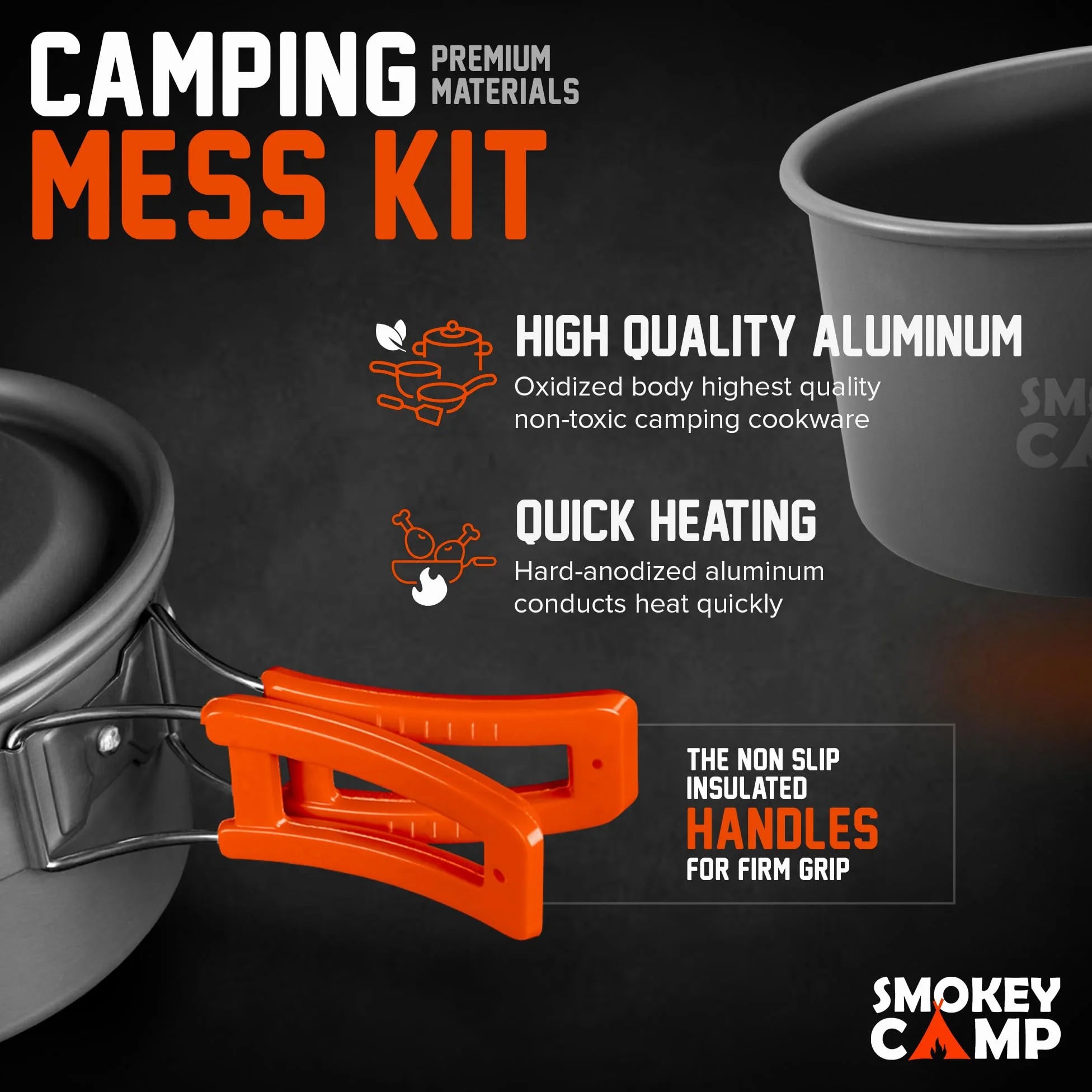 Smokey Camp Juego de Cocina para mochileros – Kit de Utensilios de Cocina Compacto para Camping, Juego de Cocina Todo en uno, Kit de Utensilios de Cocina antiadherentes para Camping, Senderismo,