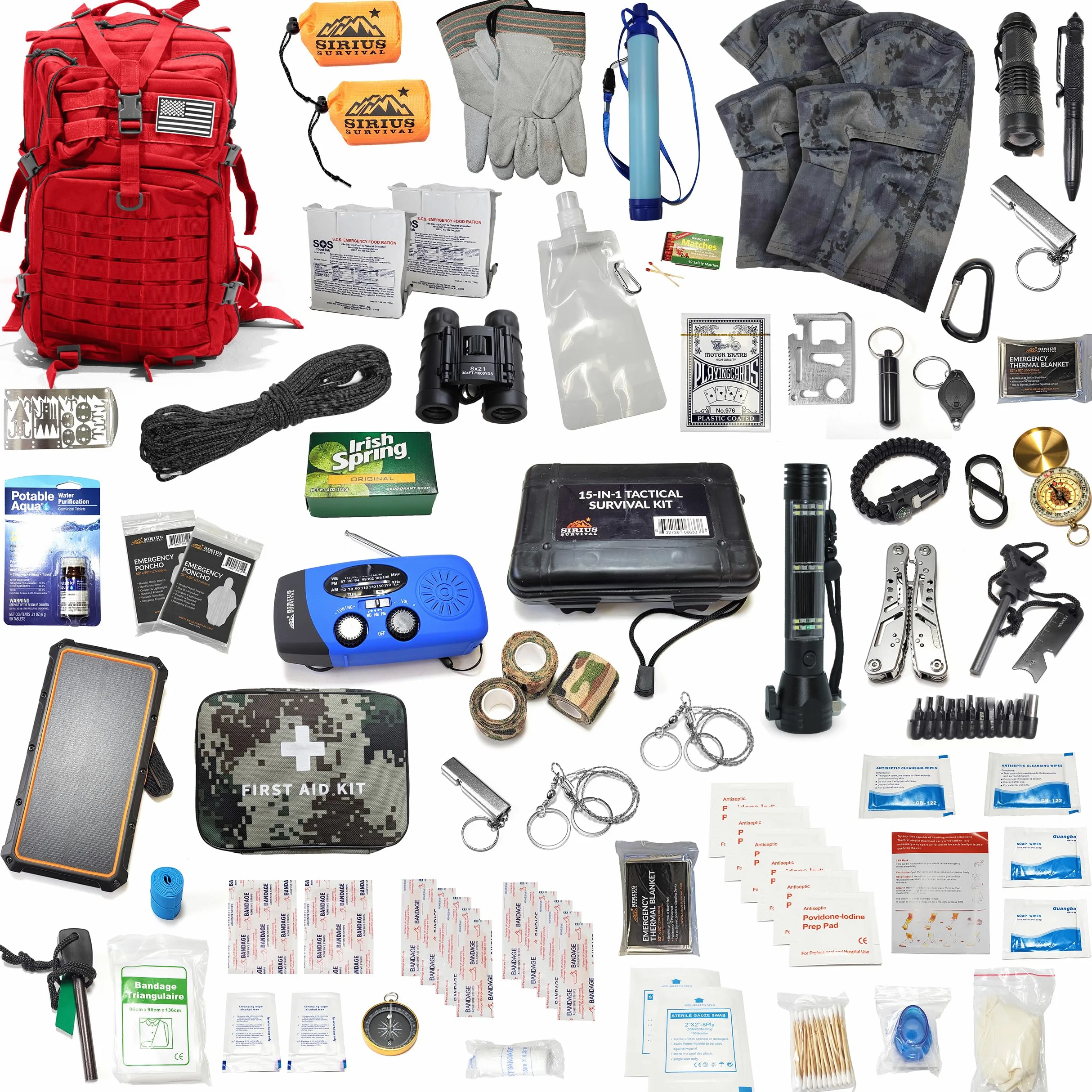 Kit de supervivencia de emergencia preembalado/bolsa para 2 – más de 150 piezas totales de suministros de preparación para desastres para huracanes, inundaciones, terremotos de tierra y otros