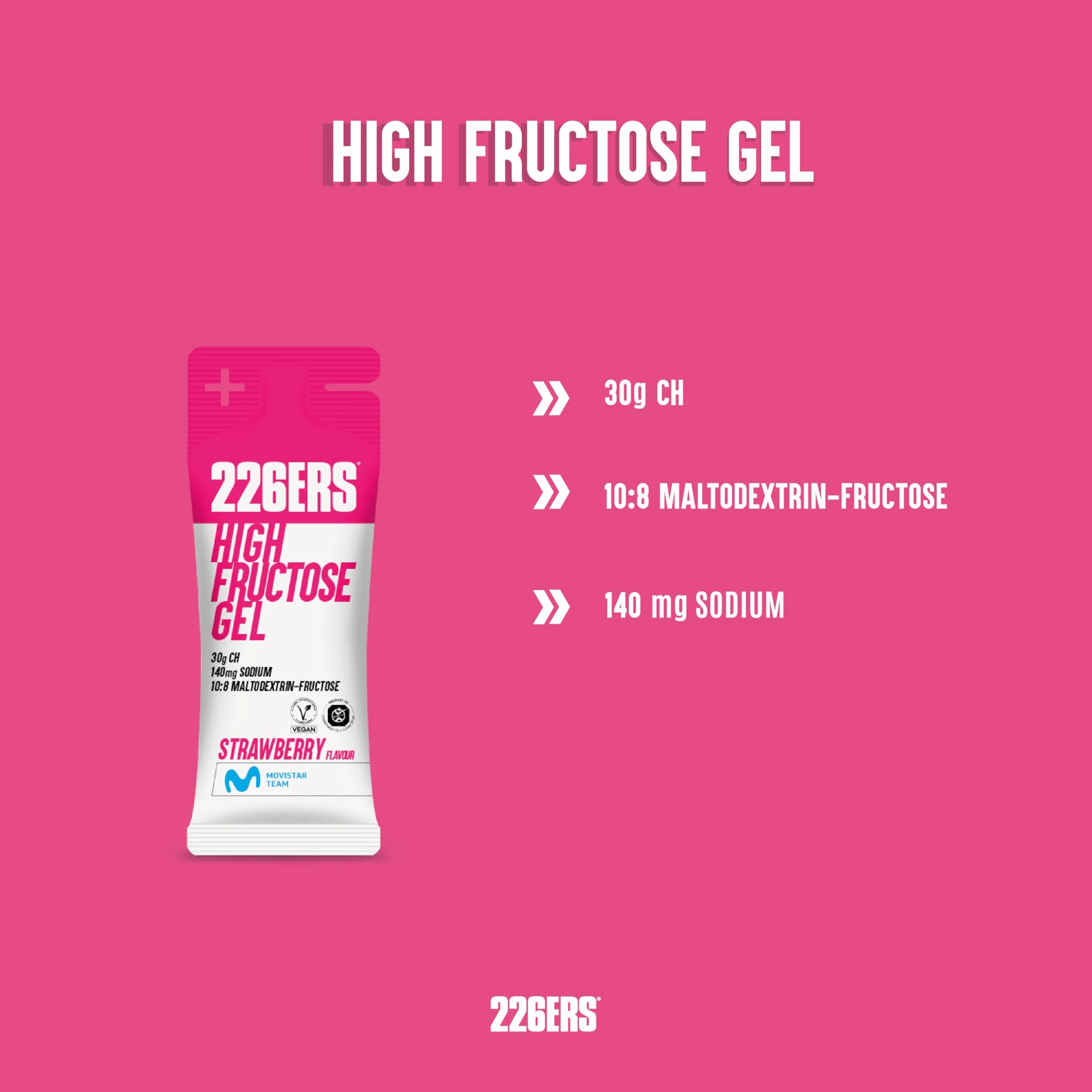 226ERS High Fructose XS Gel Energético Fresa 8x44g Vegano Sin Gluten