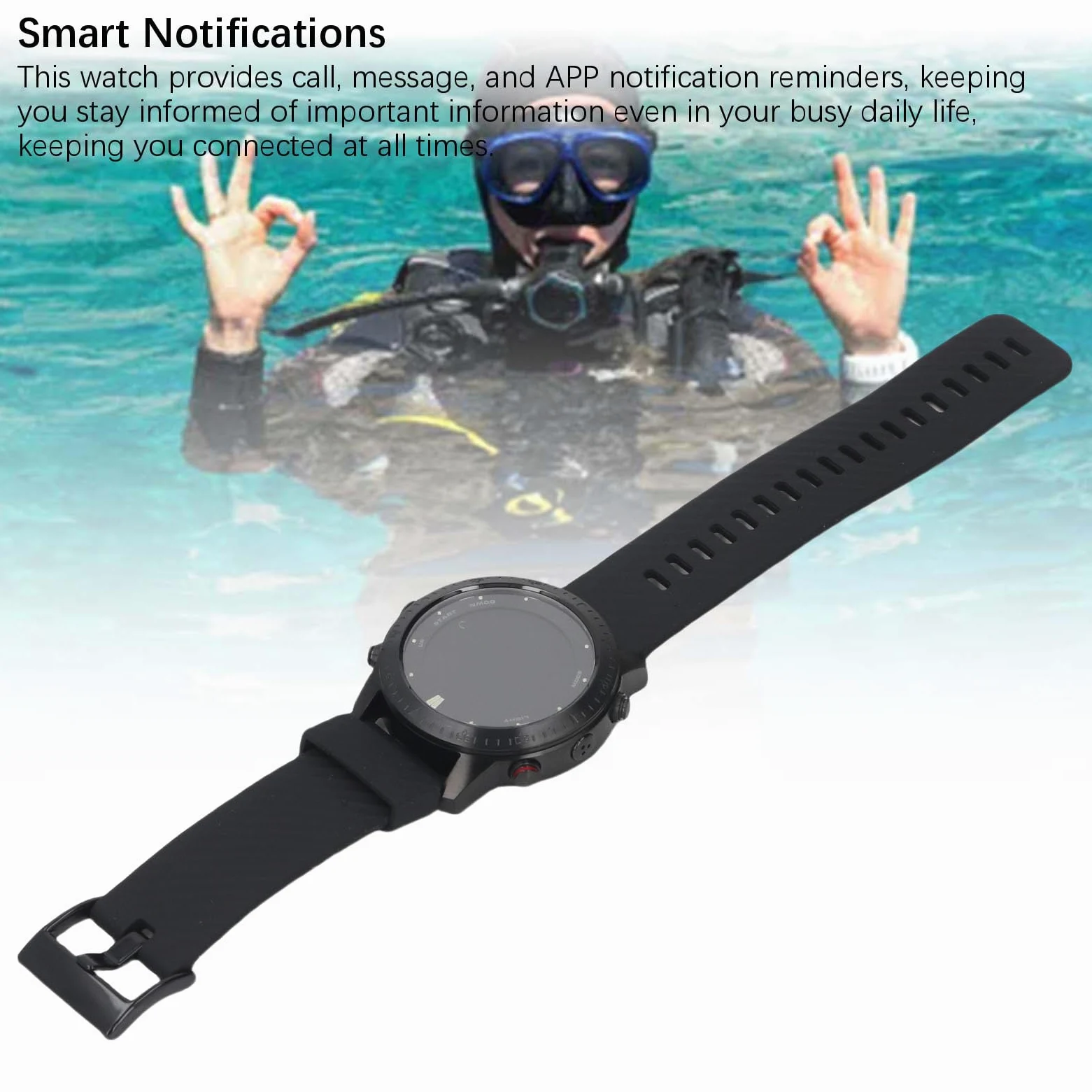 Dilwe Reloj de Buceo de la Computadora Barómetro de Sensor de Profundidad Barómetro en Tiempo Real Rastreo de 100 Metros Multi Sport Tracking Notificaciones Inteligentes de la Batería Duradera para