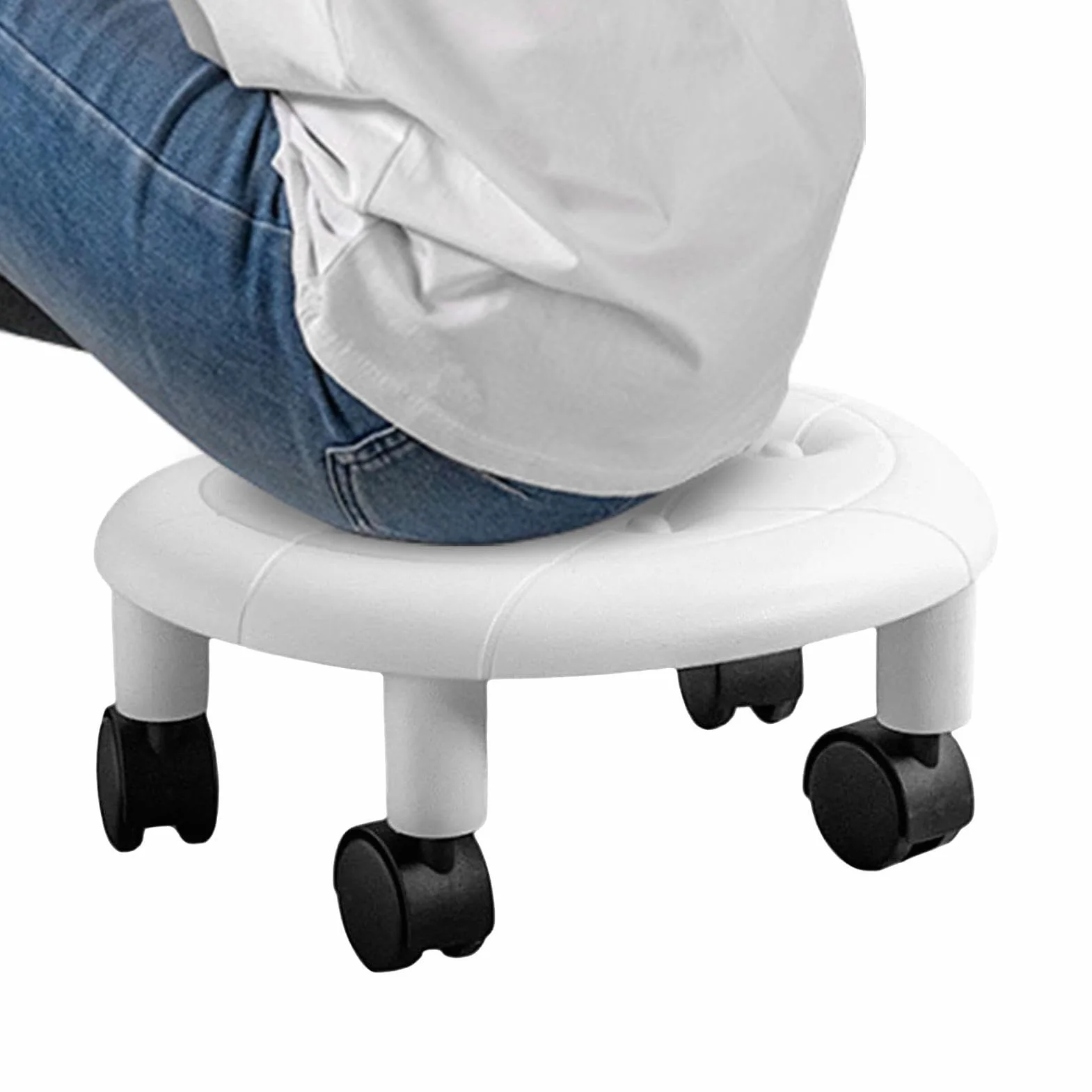 Silla de Ruedas Baja Giratoria 360° para Belleza, Salón de Uñas, Spa
