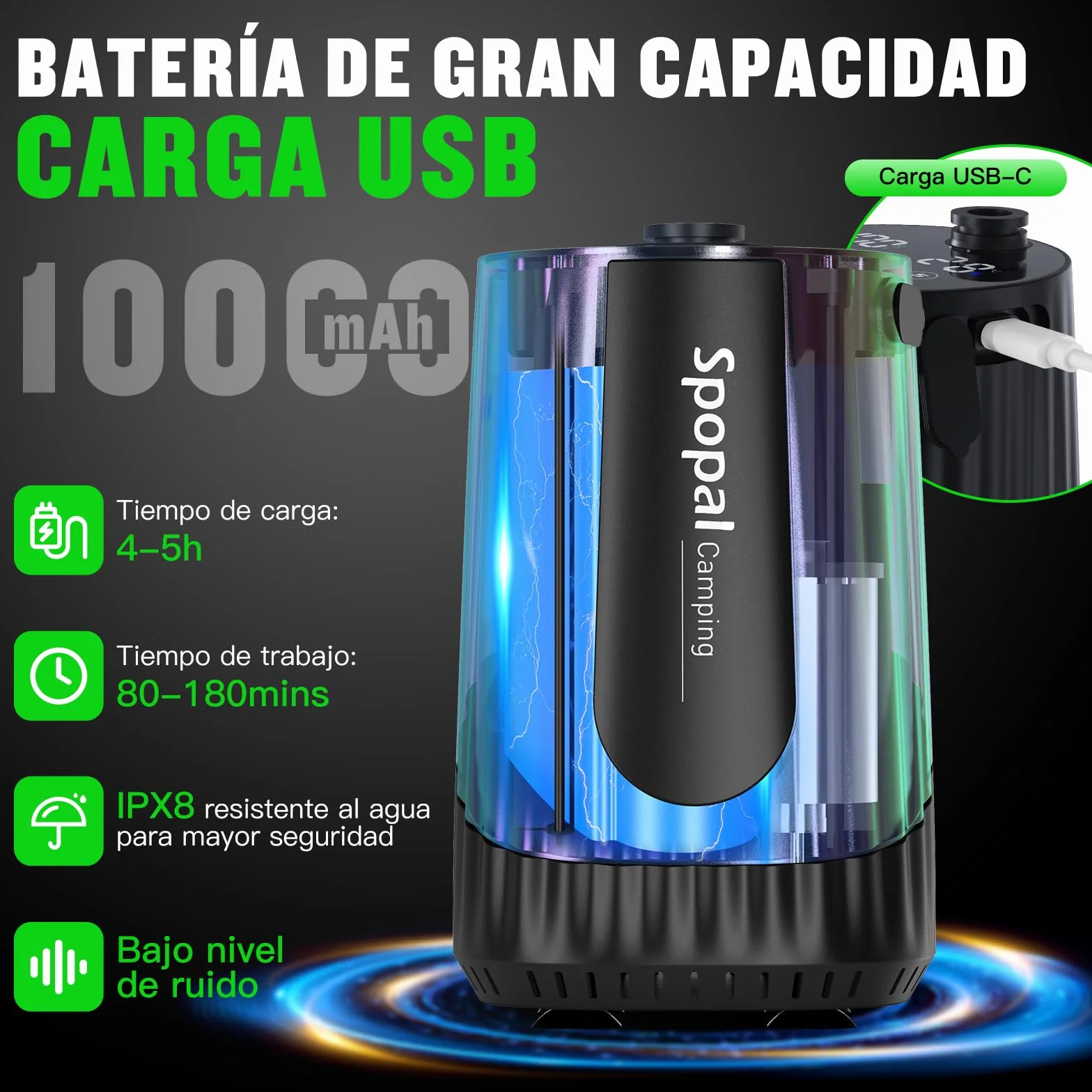Camping Portatil Ducha 10000mAh Recargable Bateria Pantalla Temperatura 5 Velocidad Larga Duración para Hacer Caminatas Perros