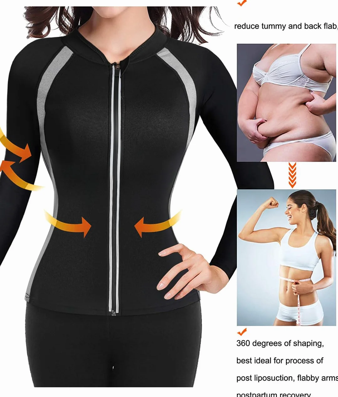 Sauna Neopreno Chaqueta Top Suit Trajes Adelgazantes Compresion Sudoración Deporte Shapewear Gym Correr Fitness Mujer Sudaderas Manga Larga