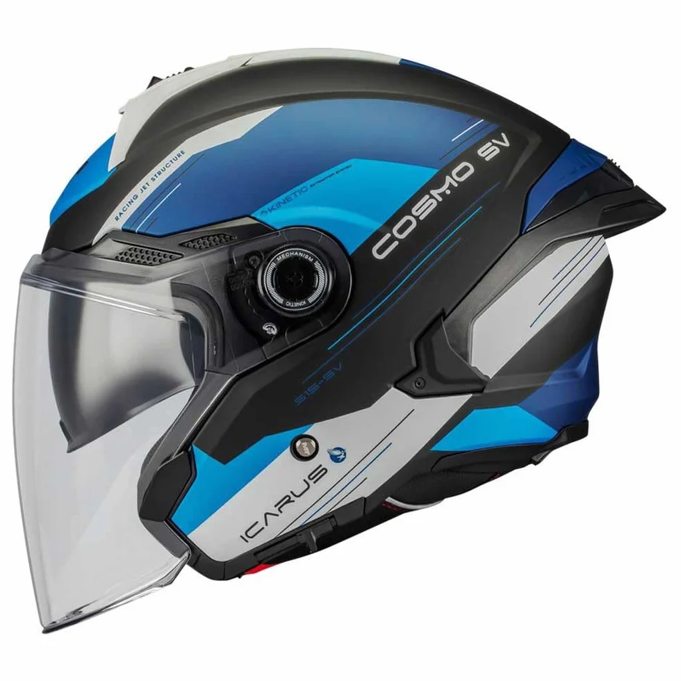 MT Helmets Cosmo SV Casco Moto Jet Sport Visor Solar Retráctil Pantalla Extracción Rápida Interior Lavable Intercomunicador UCS Homologado ECE 22.06 DOT