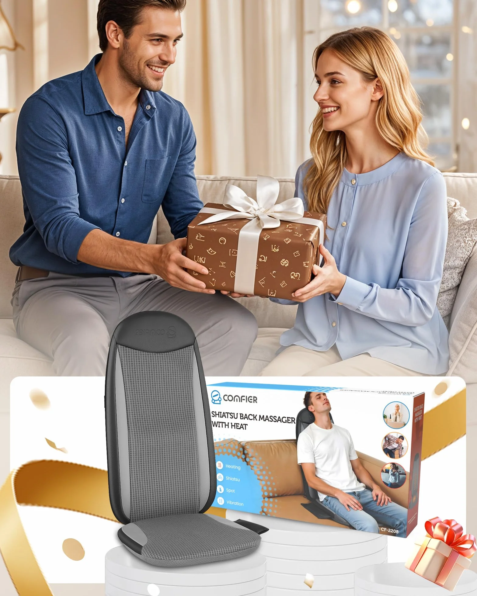 COMFIER Funda de Masajeador de Espalda Shiatsu con Calor para Asiento