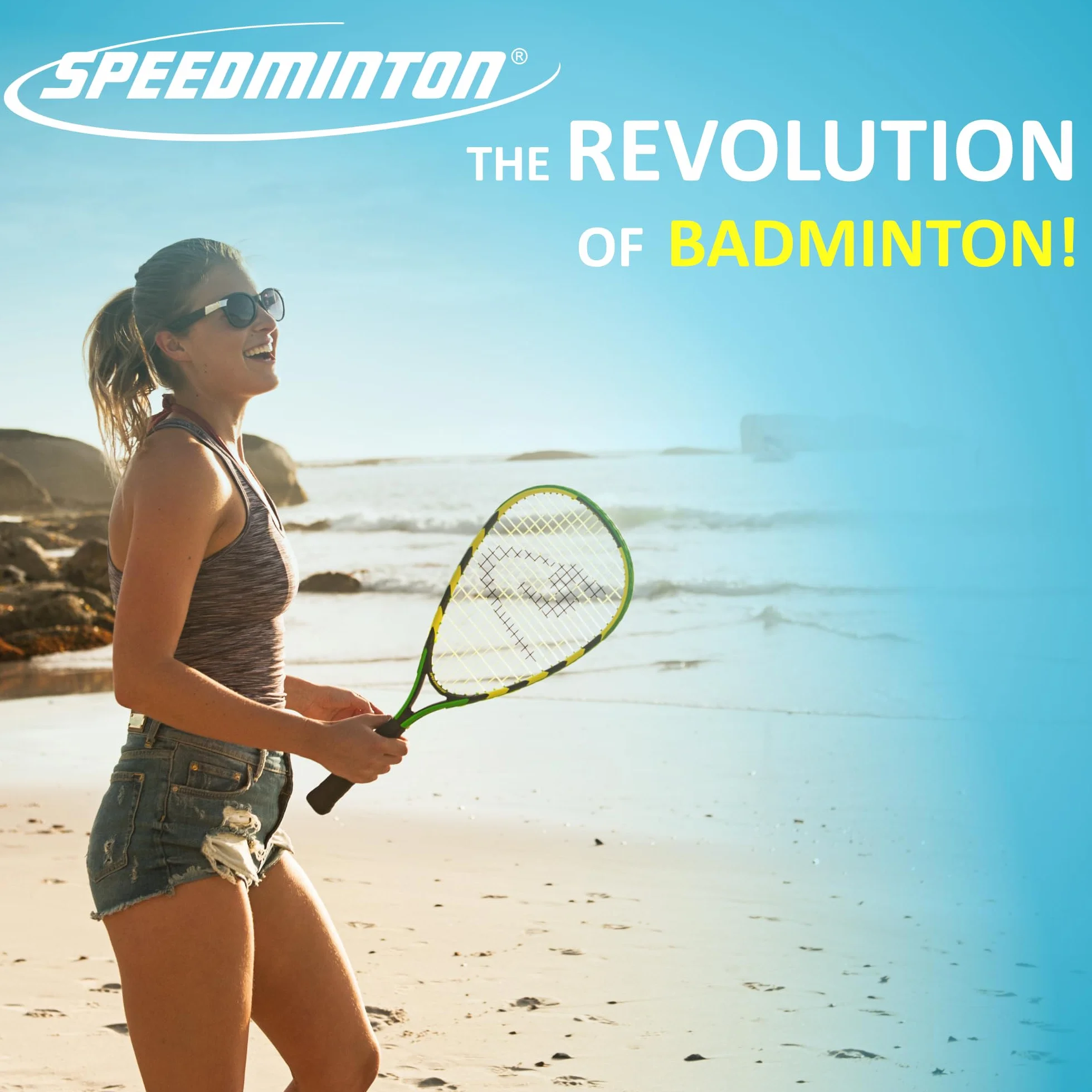 Speedminton® S900 - Juego de bádminton/Crossminton Profesional con Raquetas de Carbono, Incluye 5 Speeder®, Campo de Juego, Bolsa