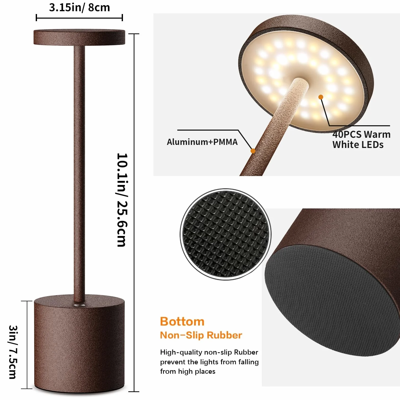 Lámpara de Mesa Inalámbrica 5000 mAh Batería Recargable Metal Corten