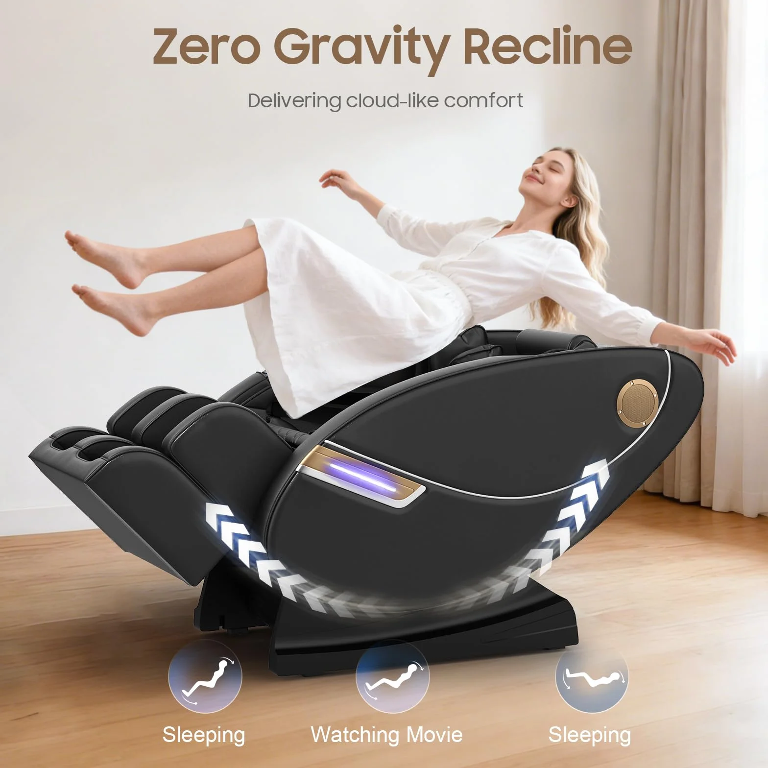 Sillón de Masaje de Cuerpo Completo Eléctrico, 14 Puntos de Masaje, 8 Airbags, Calefacción Lumbar y Piernas, Masaje Rodillos Pies, Altavoz Bluetooth
