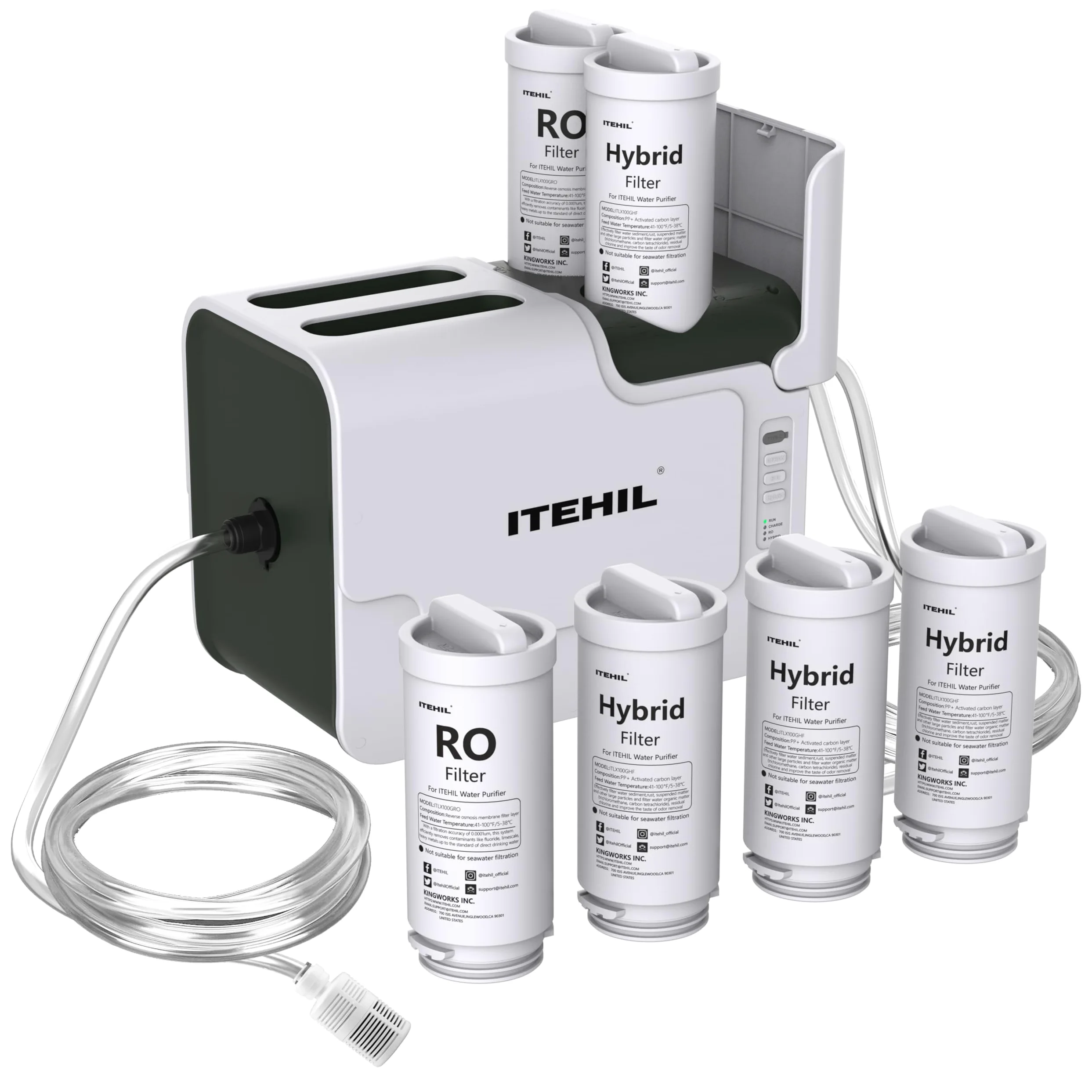 Filtro de agua portátil con filtro híbrido y RO, sistema purificador de agua para senderismo, para camping, purificación de equipos de supervivencia para beber (1 filtro RO + 3 filtros híbridos)