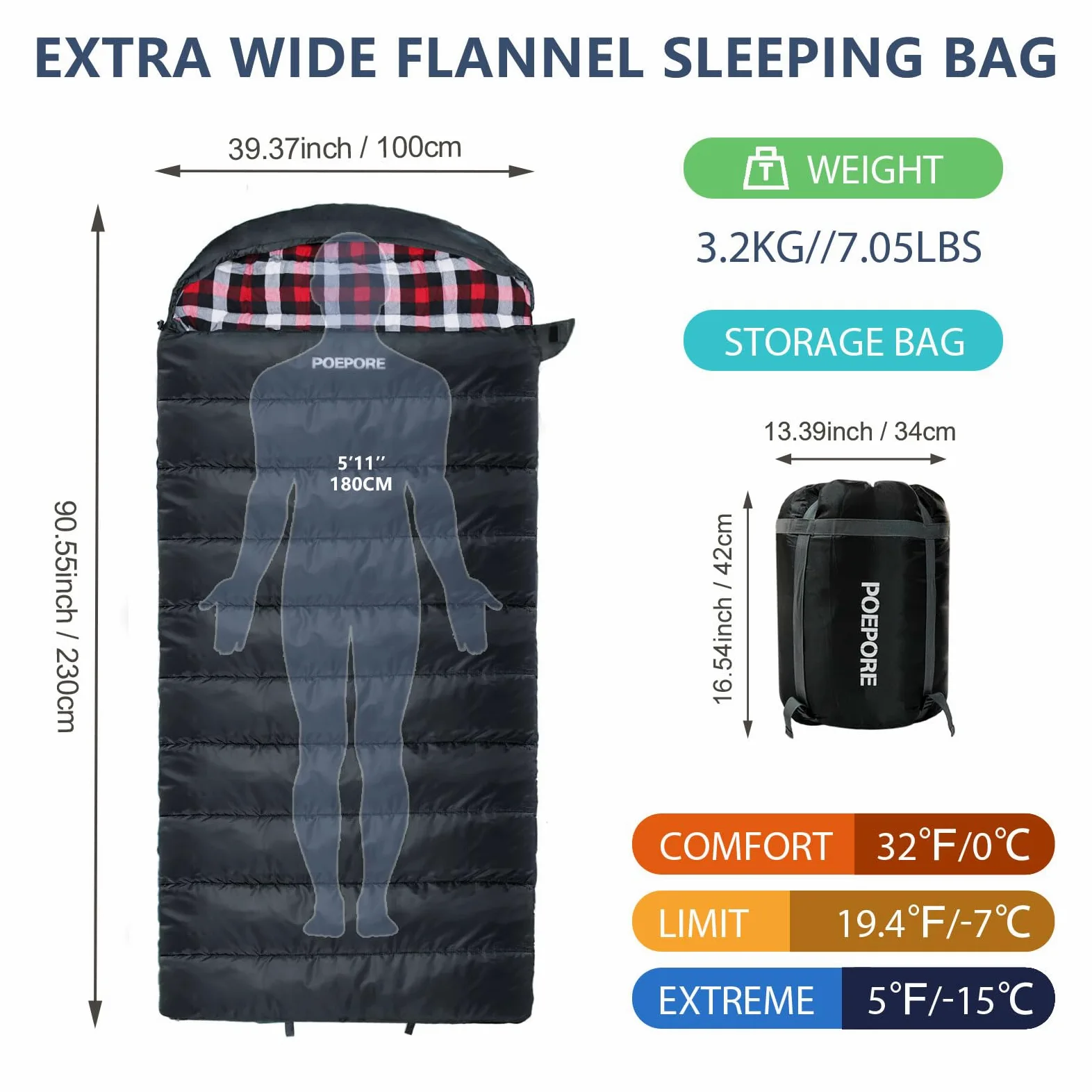 XXL Saco de Dormir de Franela para Adultos Extra Grande Saco de Dormir Al Aire Libre Invierno 3-4 Estaciones para Camping Senderismo Aventuras 230 * 100CM
