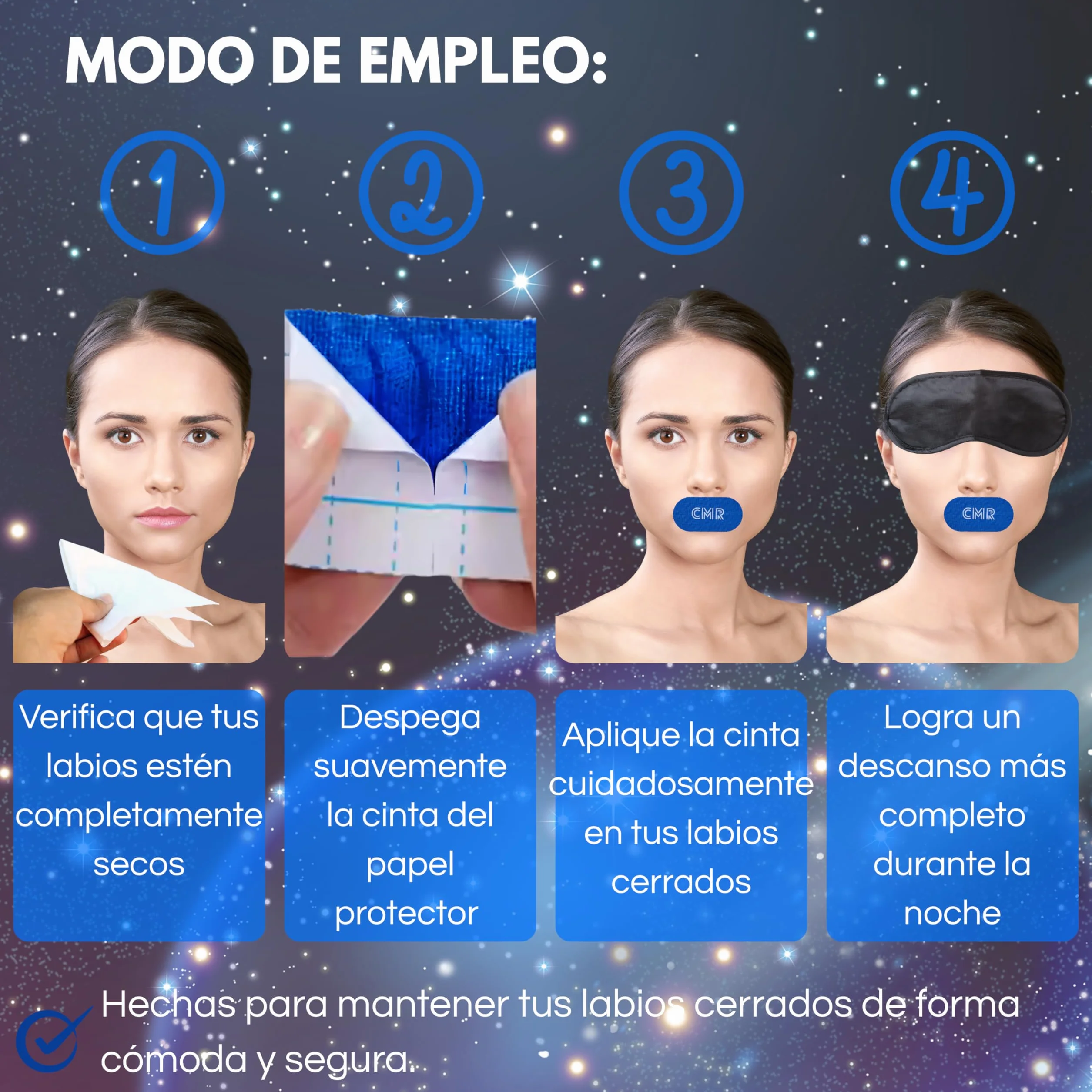 Mouth Tape Pack Premium para Dormir Antirronquidos 60 Tiras Bucales Cinta Mejora Respiración
