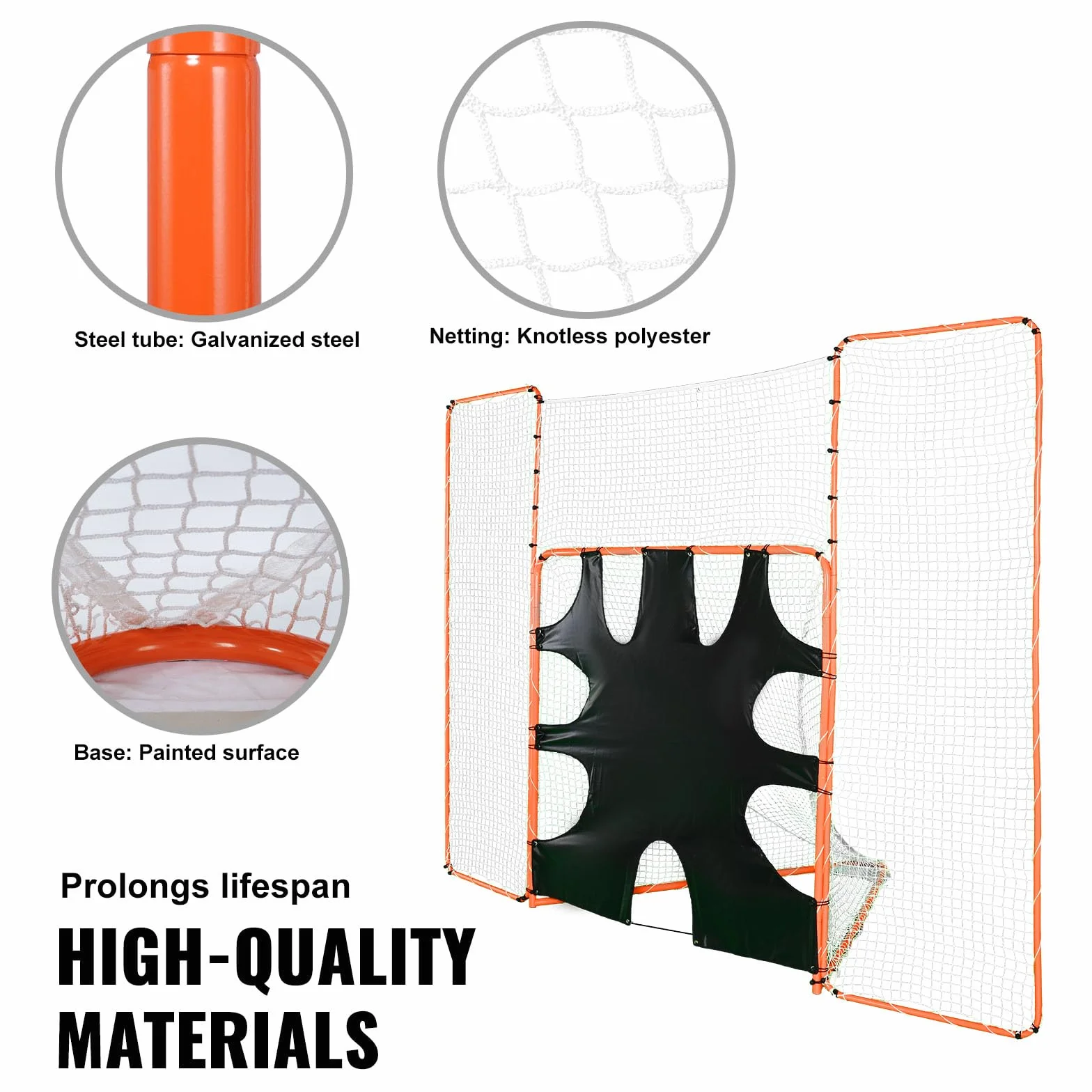 VEVOR Portería de Lacrosse 3 en 1 con Red de Espalda y Rebotador Jaula de Lacrosse 3,6x2,8m Equipos de Entrenamiento de Fácil Instalación en Patio Trasero, Jardín, Parque al Aire Libre para Jóvenes