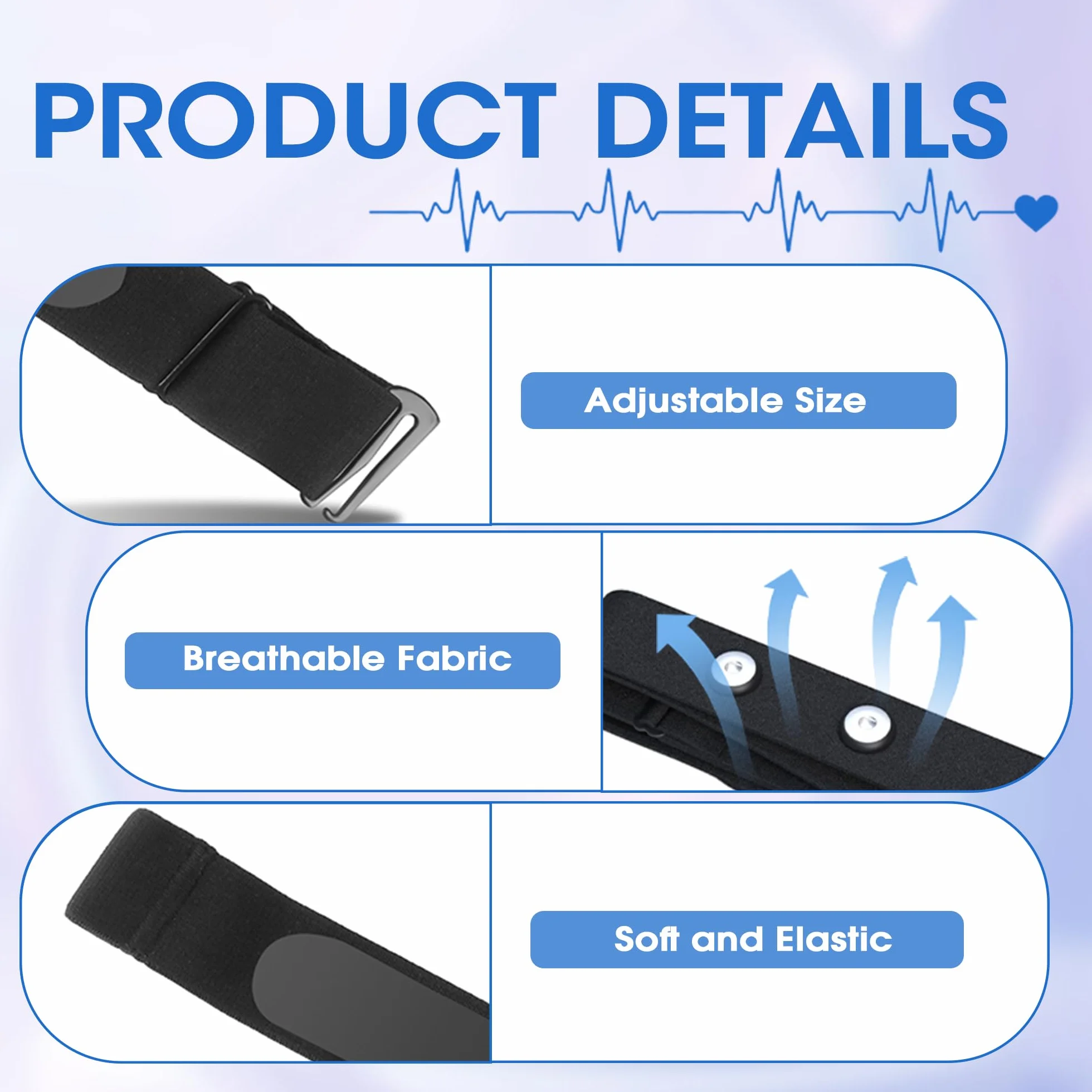 Banda Elástica Ajustable, Chest Mount Cinturón Pulsómetro Banda Heart Rate Chest Strap Replacement Belt Correa de Repuesto Compatible con H10 H9 Deporte Running Monitor de frecuencia Cardiaca (97cm )
