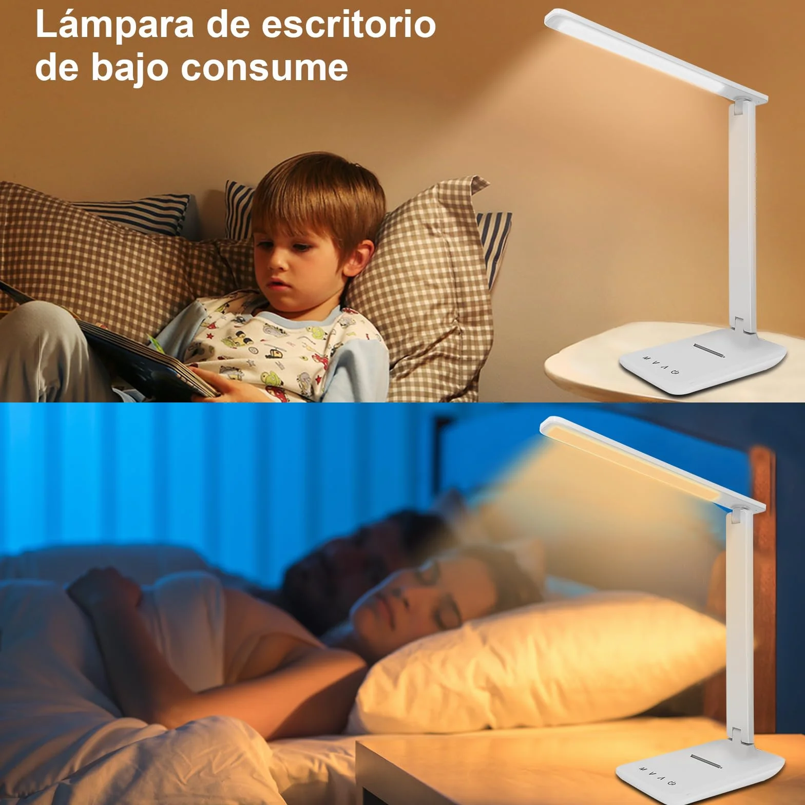 Lámpara LED Escritorio Flexo con Luz Nocturna Control Táctil Puerto USB 5 Niveles 5 Modos Blanco