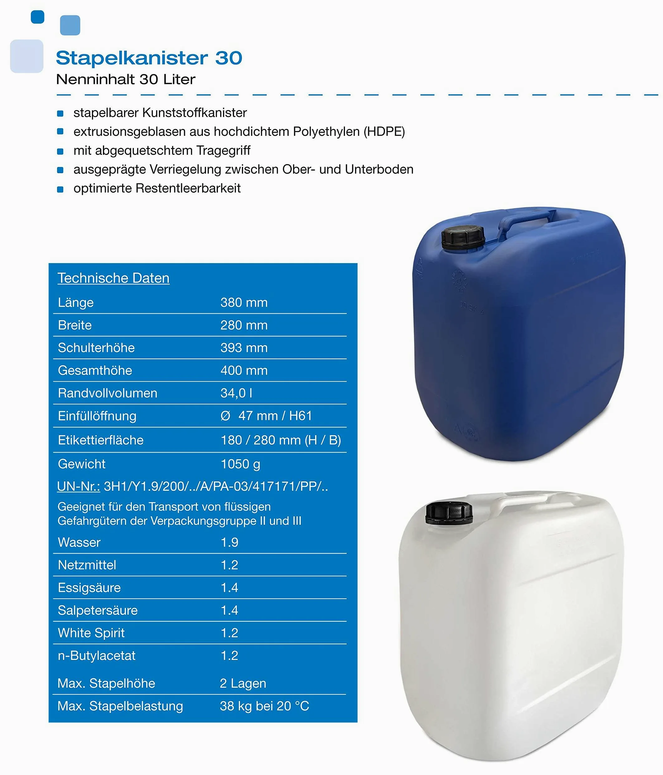plasteo® Juego de 6 bidones de agua para bebidas, 30 litros, con tapas de rosca y 1 grifo de vertido (DIN 61), apto para alimentos, portátil y robusto, interior y exterior, sin BPA, fabricado en