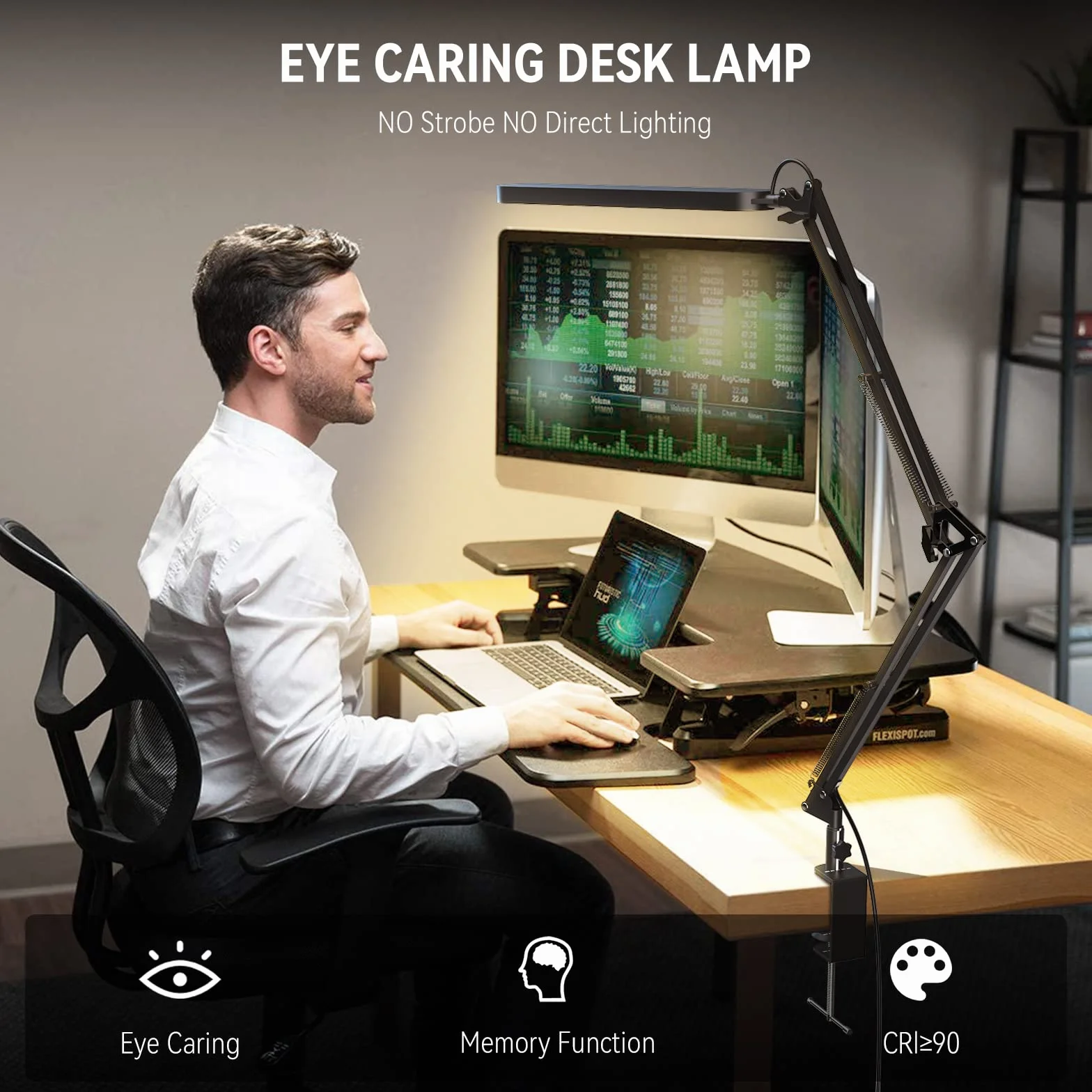 SKYLEO Lámpara Escritorio LED 1300LM 12W Brazo Oscilante Ajustable Negro