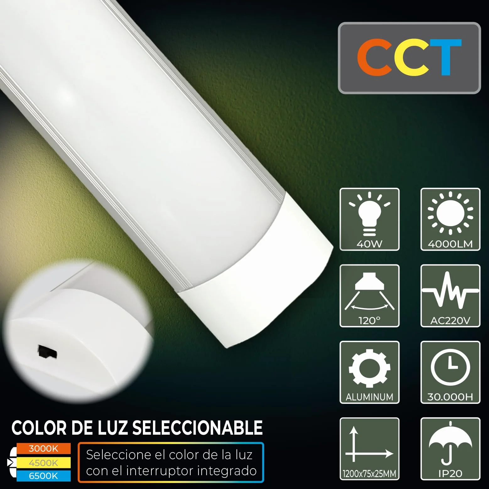 LED ATOMANT Pack 2x Pantalla Luminaria LED integrado 120cm 40W CCT 4000 lumenes