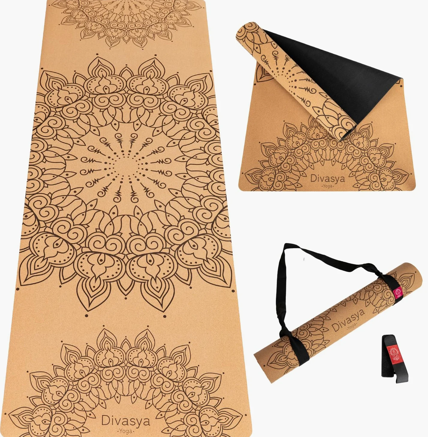 Esterilla de yoga premium de corcho antideslizante: de caucho natural antideslizante y corcho, natural y sostenible, extra ancha y extra gruesa (183 x 66 x 0,4 cm), correa de transporte