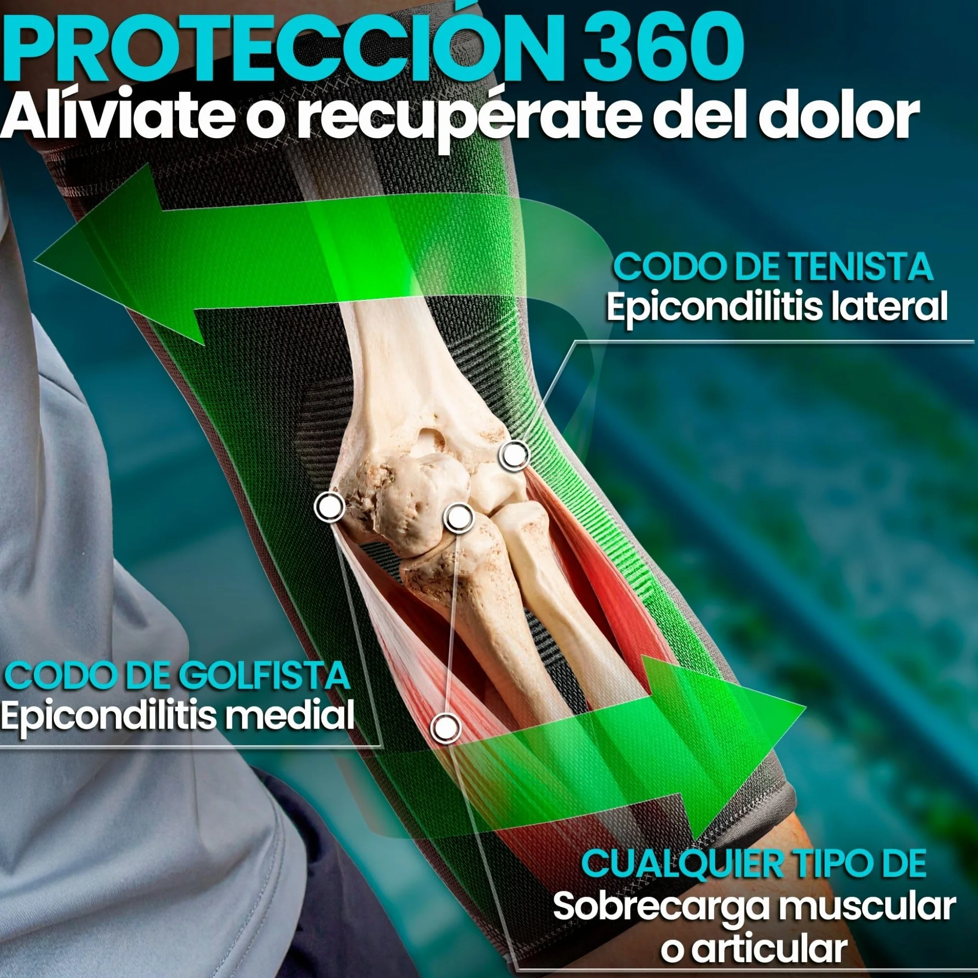NativoDex Codera de Compresión para Epicondilitis y Tendinitis Manga Codo Tenista Golfista Soporte Articular