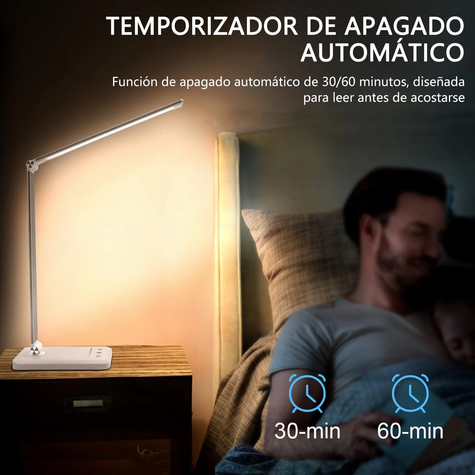 Lámpara Escritorio LED Recargable USB 2000mAh Plegable Control Táctil 5 Modos Brillo 52 SMD