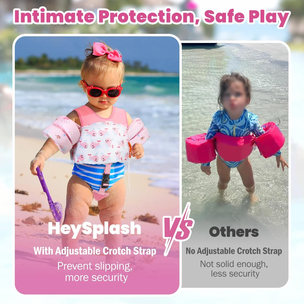 HeySplash Chaleco de Natación para Niños, Traje de Baño Flotante con Correa Ajustable para Pequeños de 6-15kg Aprender a Nadar, Flotador de Brazo de Piscina con Silbato, Ballena Rosa