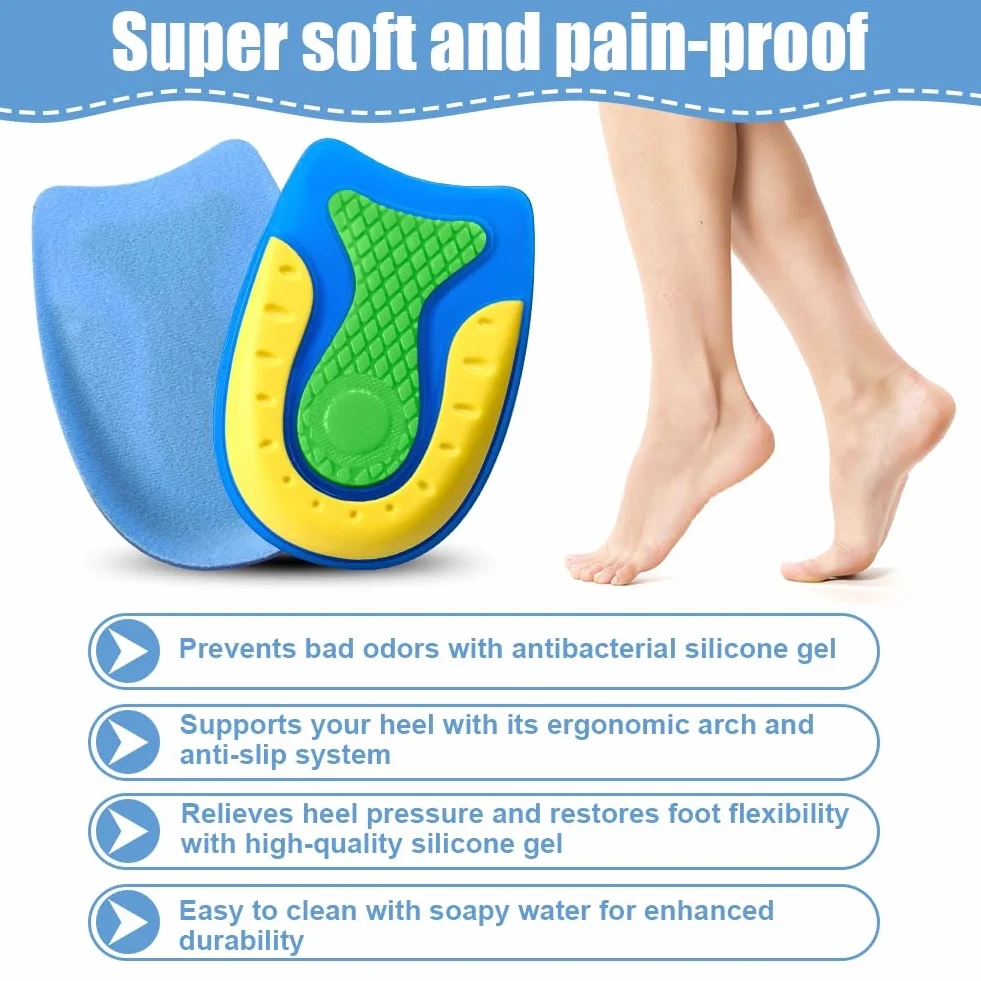 Taloneras de Silicona para Zapatos Aliviar el Dolor Reducir Golpes Plantilla Gel Talón Transpirables Talla L (40-46)