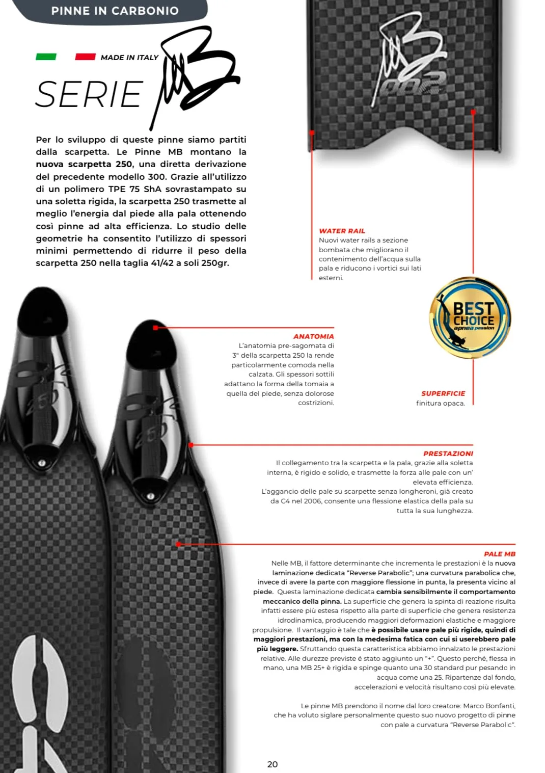 C4 Aletas MB002 - Aletas de carbono Apnea para pesca subacuática con zapatilla C4 250, dureza pala 20-25-30, longitud de la pala 87,5 cm