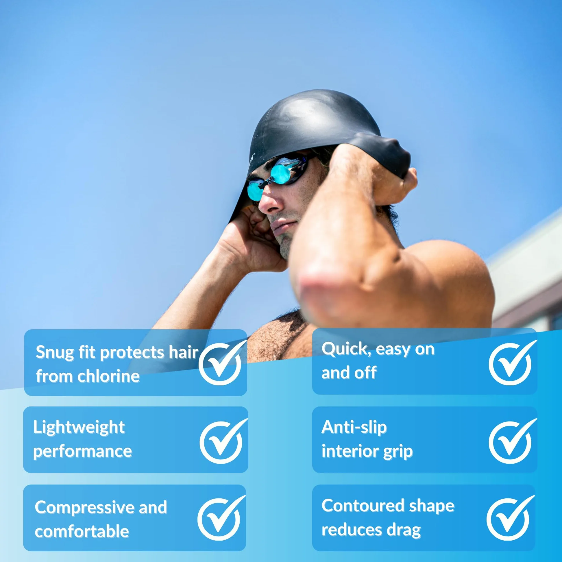 Sporti Gorro de natación de silicona para hombre y mujer, gorro de natación para adultos, gorro de natación vivo y ligero, antideslizante, fácil de llevar y quitar, protege el cabello
