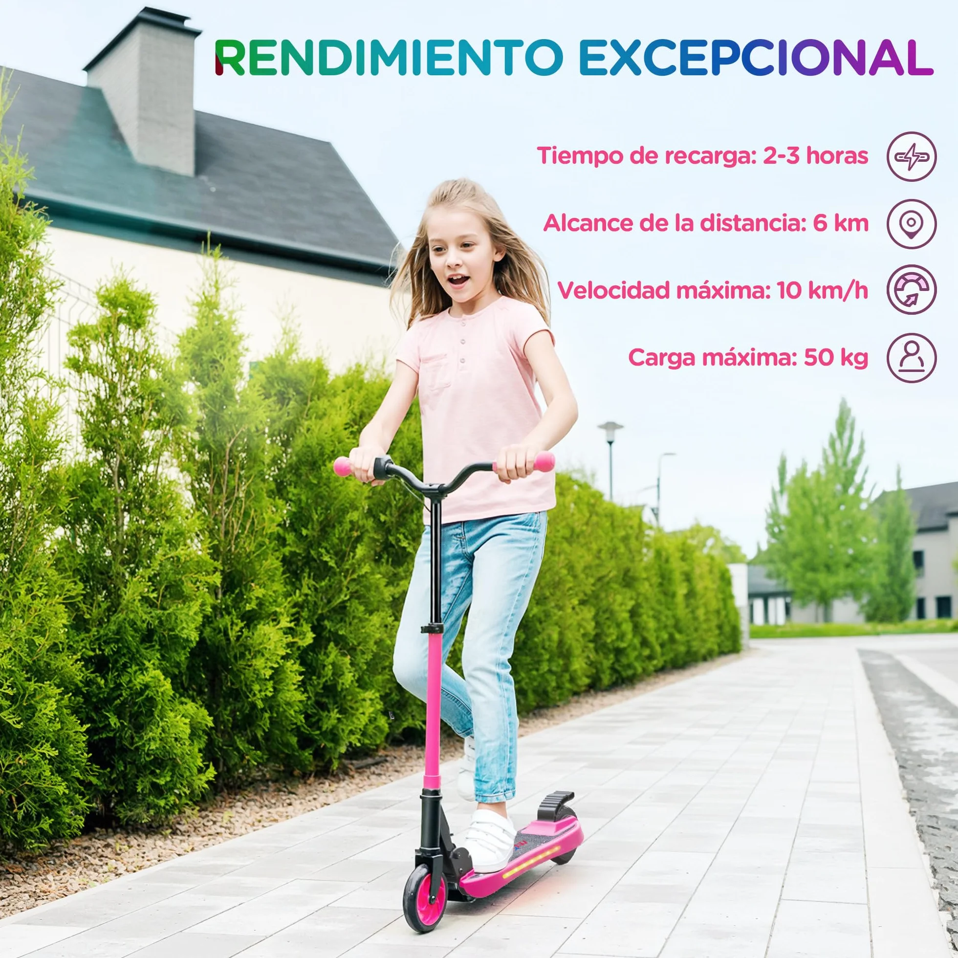 SPORTNOW Patinete Eléctrico Plegable MAX 10 KM/H Patín Eléctrico de +6 Años Motor 120 W Autonomía 6 KM Ruedas de 5" - 5,5" Freno Posterior Altura Ajustable Luces LED y Marco de Aluminio