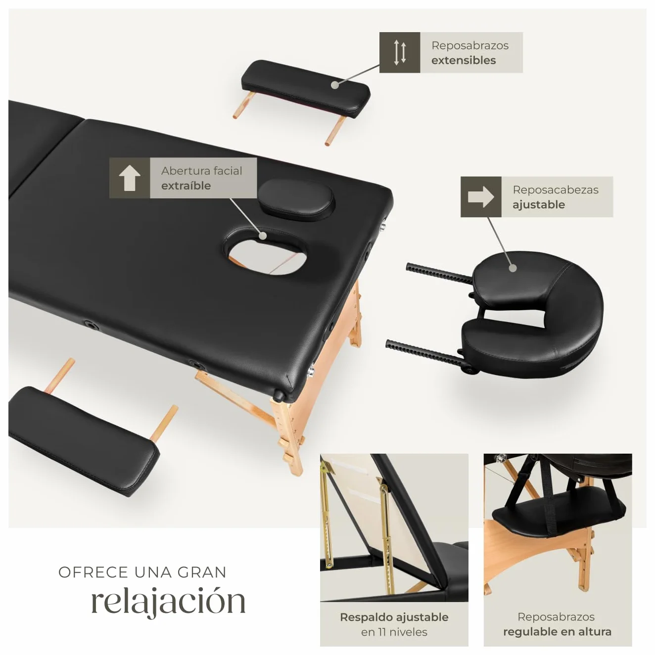 Tectake Camilla Masaje Plegable de Aluminio Profesional para Fisioterapia, Altura Ajustable, 3 Zonas, con Bolsa Transporte - Negro