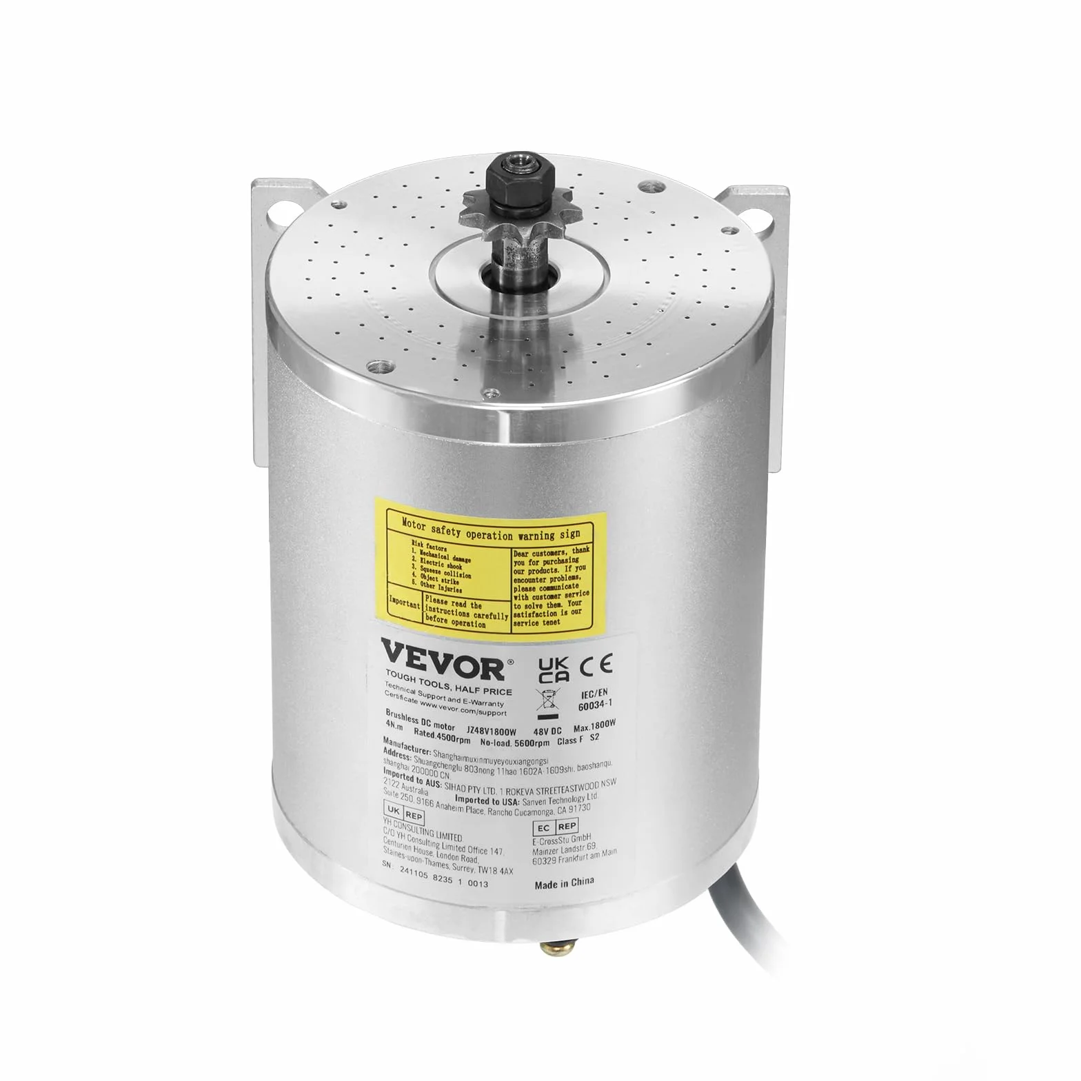 VEVOR Kit de Motor Eléctrico sin Escobillas de CC 1800 W 48 V 4500 RPM Controlador de Velocidad para Karts Bicicletas Eléctricas
