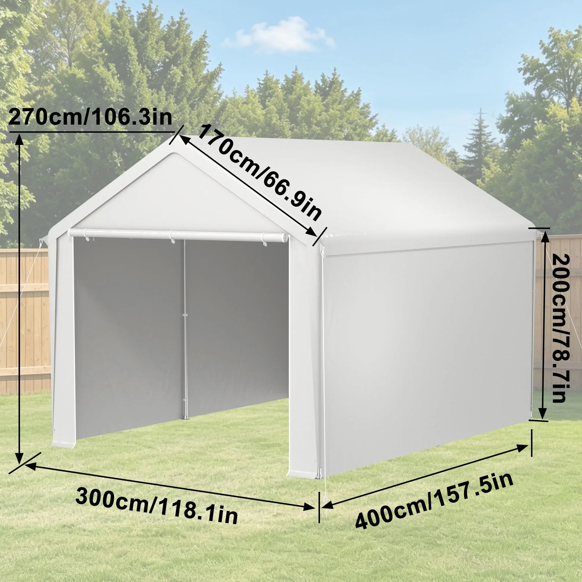 Aufun Carport - Tienda de campaña (3 x 4 m, impermeable, con techo de polietileno, resistente a desgarros, con paredes laterales extraíbles, resistente a los rayos UV, resistente al invierno, para