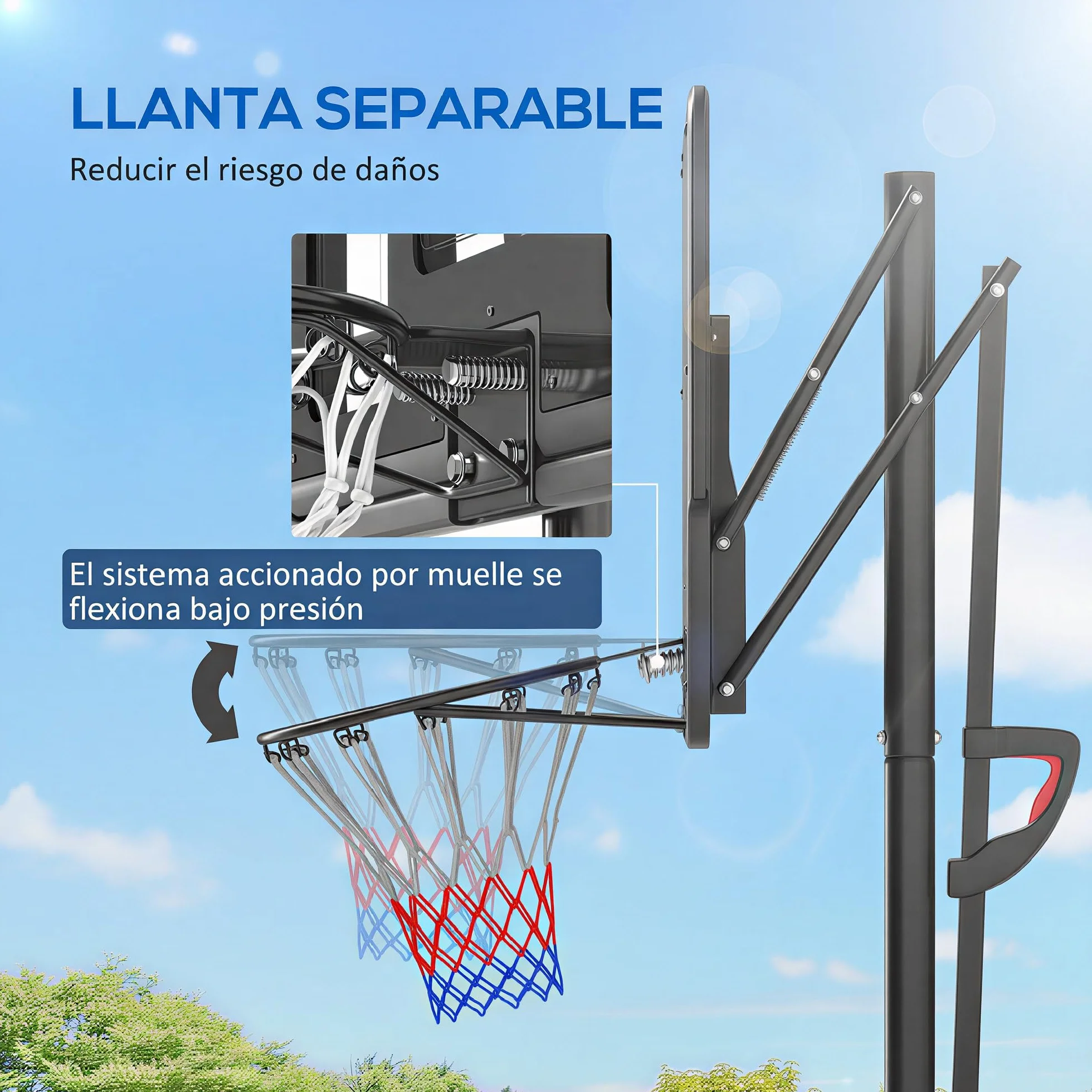 SPORTNOW Canasta de Baloncesto Exteriores Interiores Altura Regulable 235-305 cm Portátil con Base Rellenable Ruedas Negra