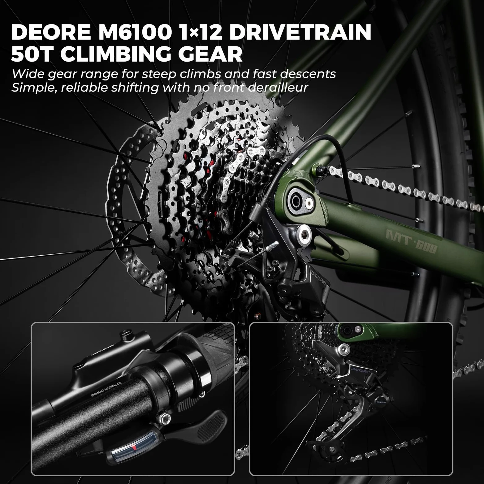 ROCKBROS MT·600 Bicicleta de Montaña Hardtail 29", Cuadro de Aluminio, 1x12 Velocidades, Horquilla de Aire 140 mm, Frenos de Disco Hidráulicos, Neumáticos Antipinchazos, Eje Pasante
