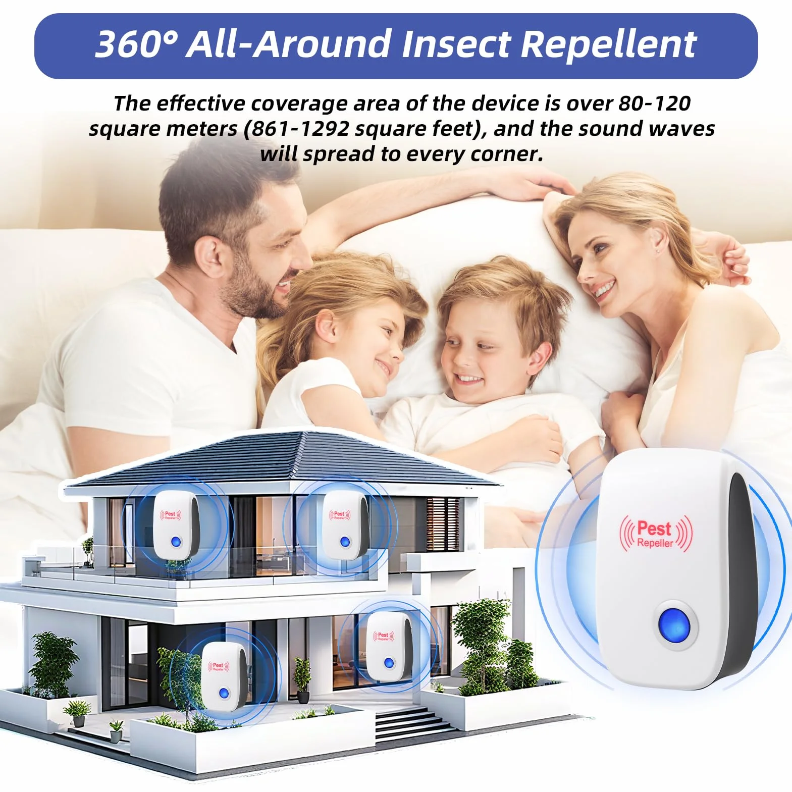 Repelente Ultrasónico de Plagas 4 Pack, Antimosquitos Eléctrico, Auyentadores de Ratones Potente para Interiores