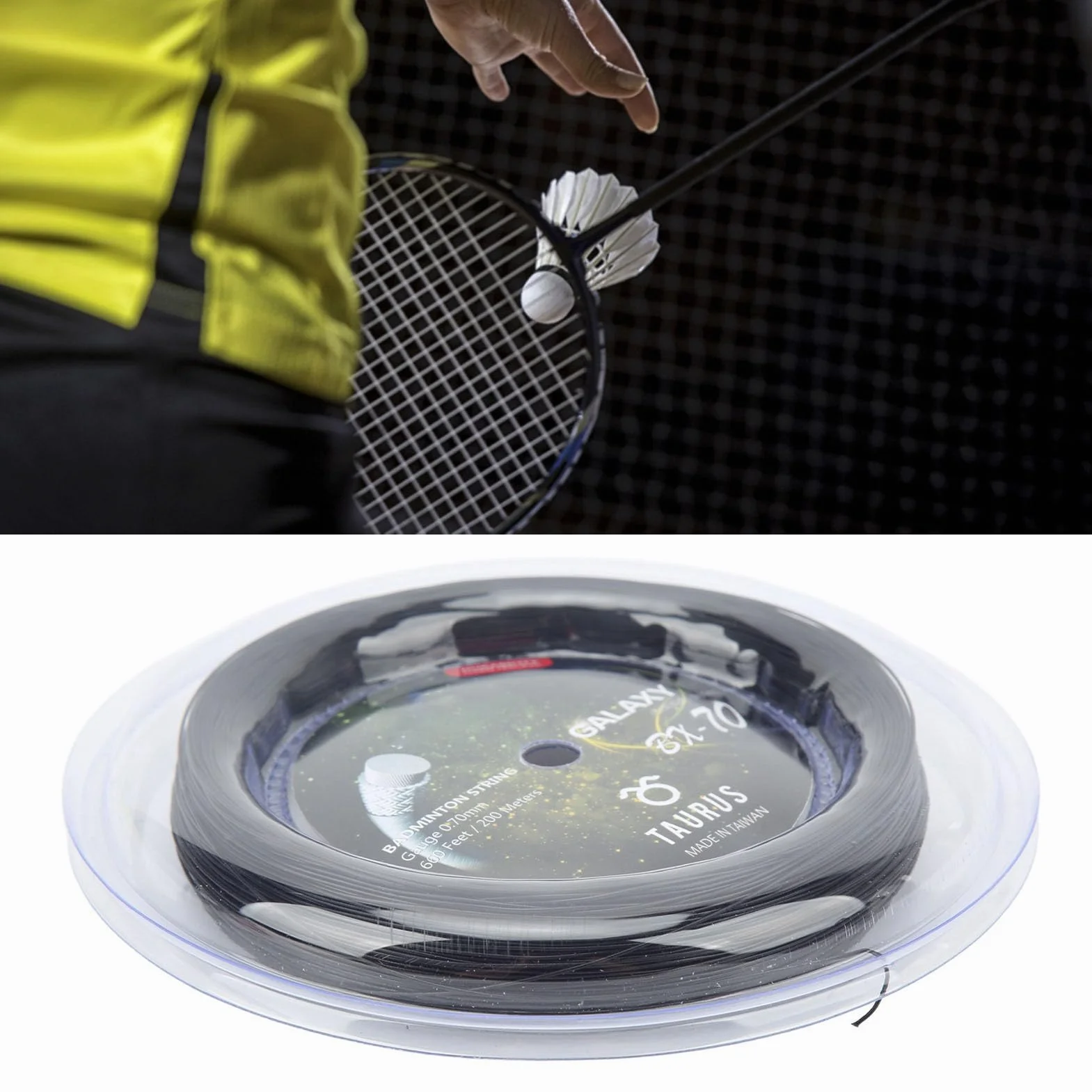Cuerda de Raqueta de Bádminton Profesional, Piezas de Repuesto de Bobina de 0,7mm y 200m, Color Brillante de Alta Elasticidad (Black)