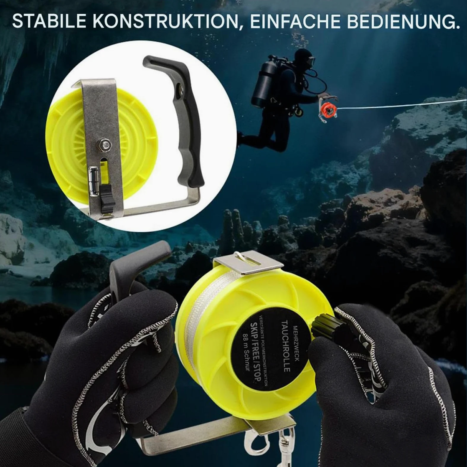 Carrete De Buceo Tirador De Cuerda De Nylon De 88 Metros De Alta | Carrete De Buceo Estable Para Pesca Submarina Embarcación Al Aire Libre Playa Subacuático Mujeres Y Hombres Buceo Con